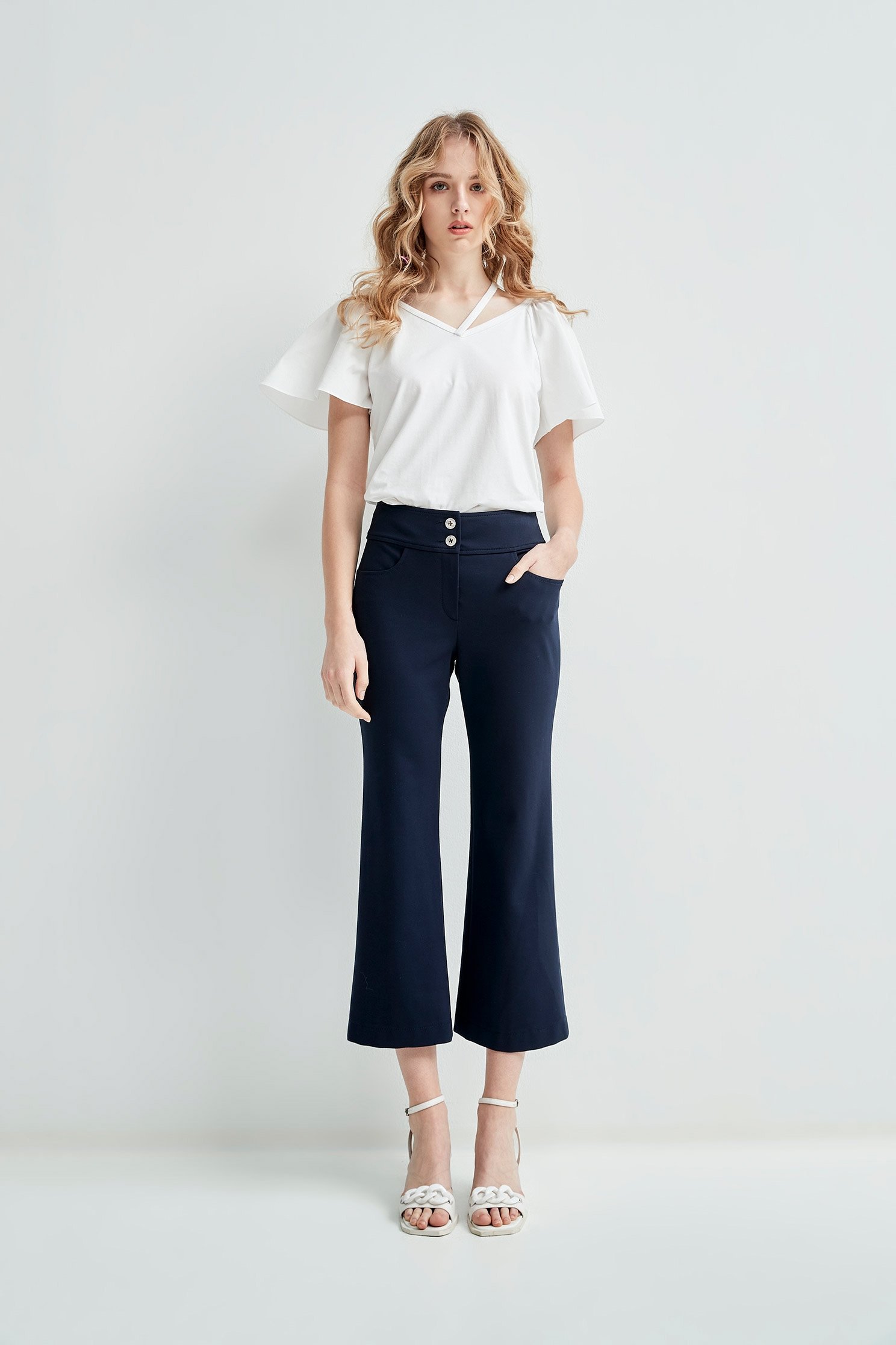 Basic Navy Straight Cut PantsComfortable slim flared pants,Bell-bottoms,Season (SS) Look,Bell-bottoms