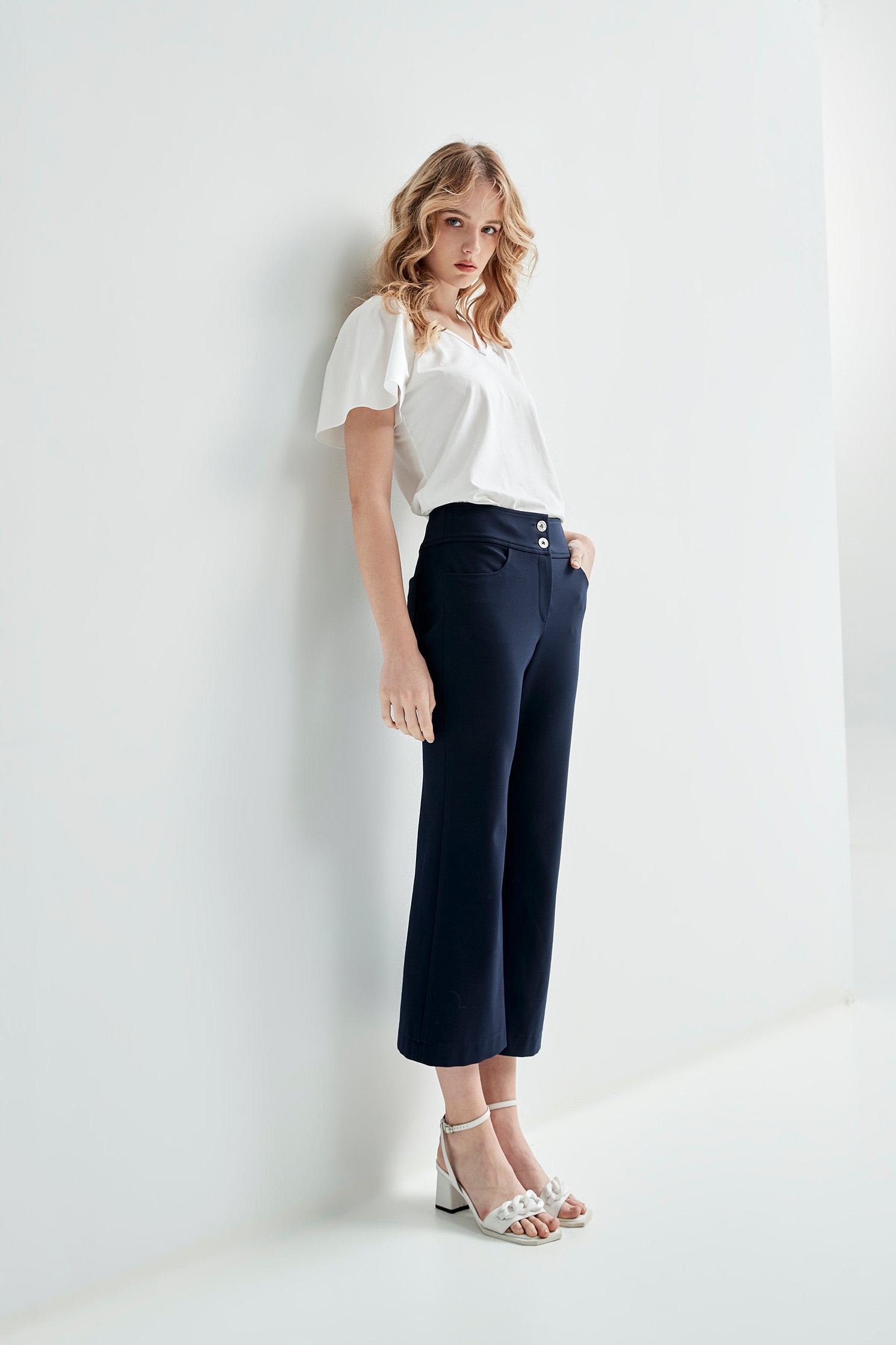 Basic Navy Straight Cut PantsComfortable slim flared pants,Bell-bottoms,Season (SS) Look,Bell-bottoms