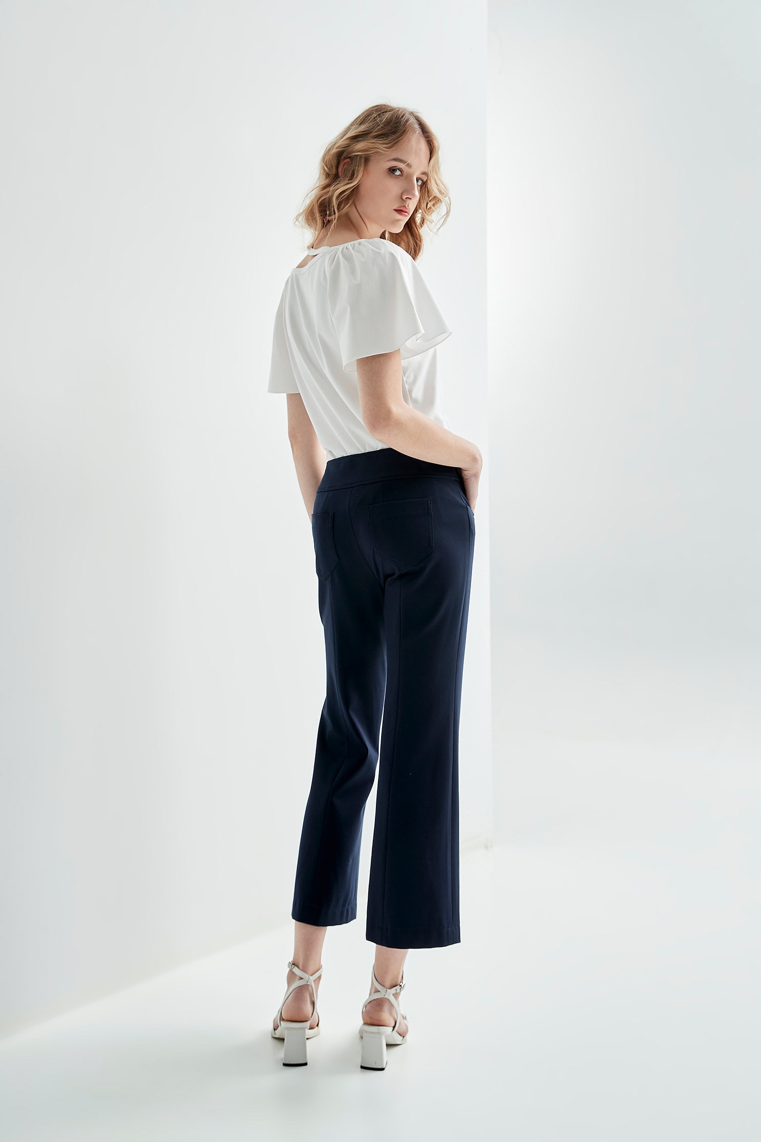 Basic Navy Straight Cut PantsComfortable slim flared pants,Bell-bottoms,Season (SS) Look,Bell-bottoms