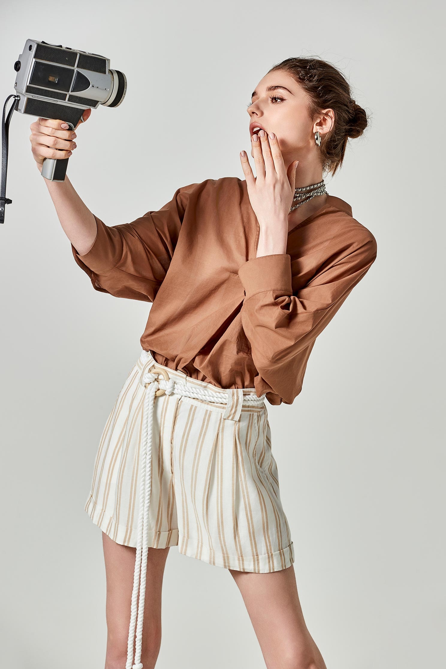 Champagne Stripe Printed Cuff ShortsChampagne striped shorts,Season (SS) Look,Stripe,Shorts,Belts