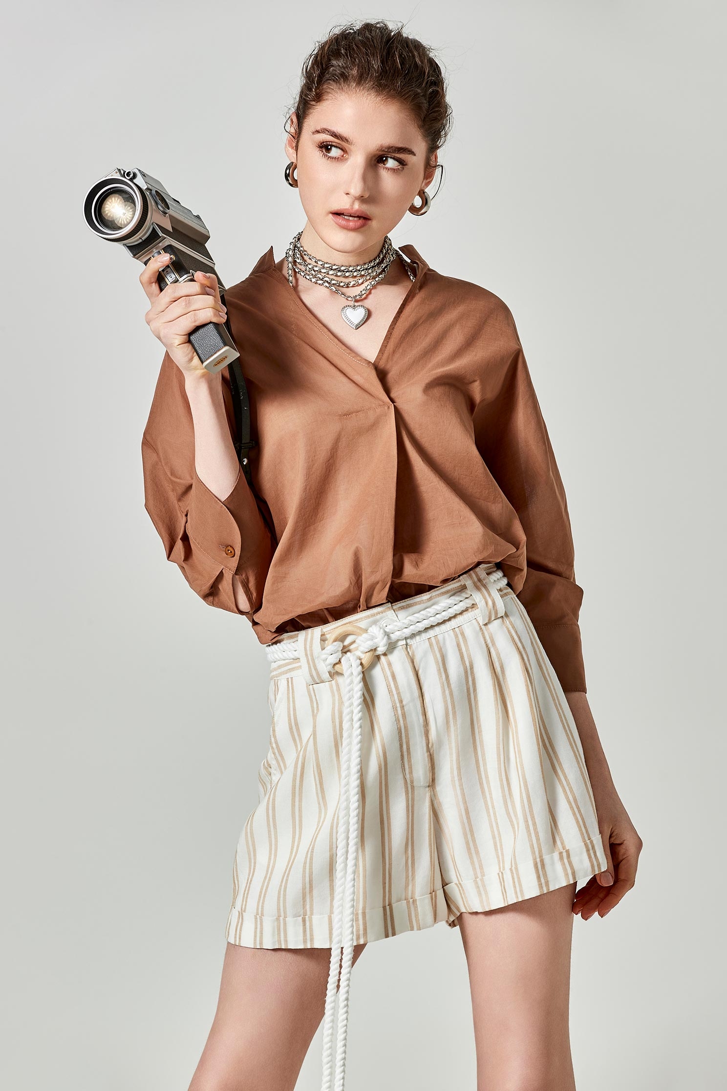 Champagne Stripe Printed Cuff ShortsChampagne striped shorts,Season (SS) Look,Stripe,Shorts,Belts