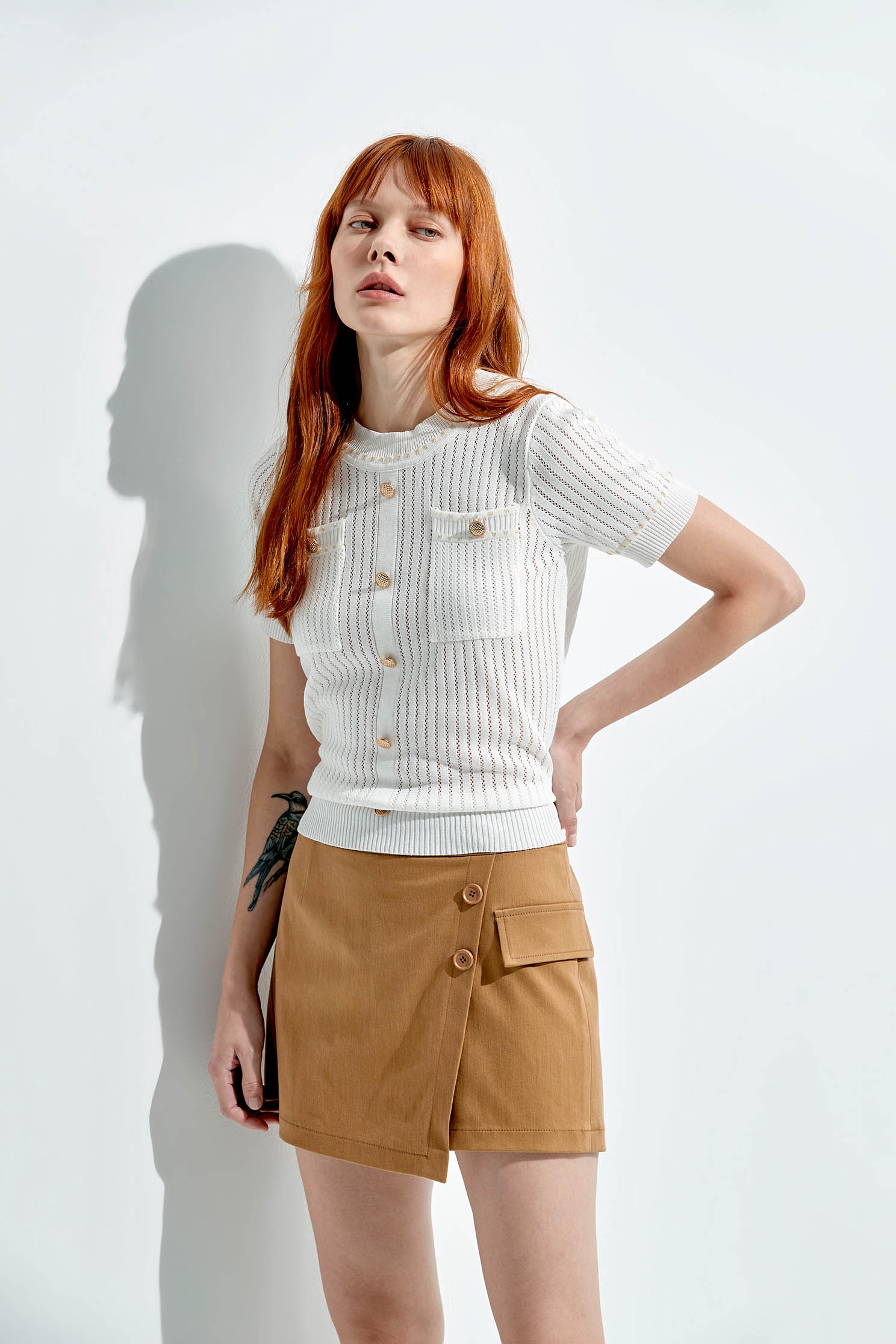 Basic Brown Overlap SkortsSundial color skort,Season (SS) Look,Denim,Mini skirts,Shorts,Skorts