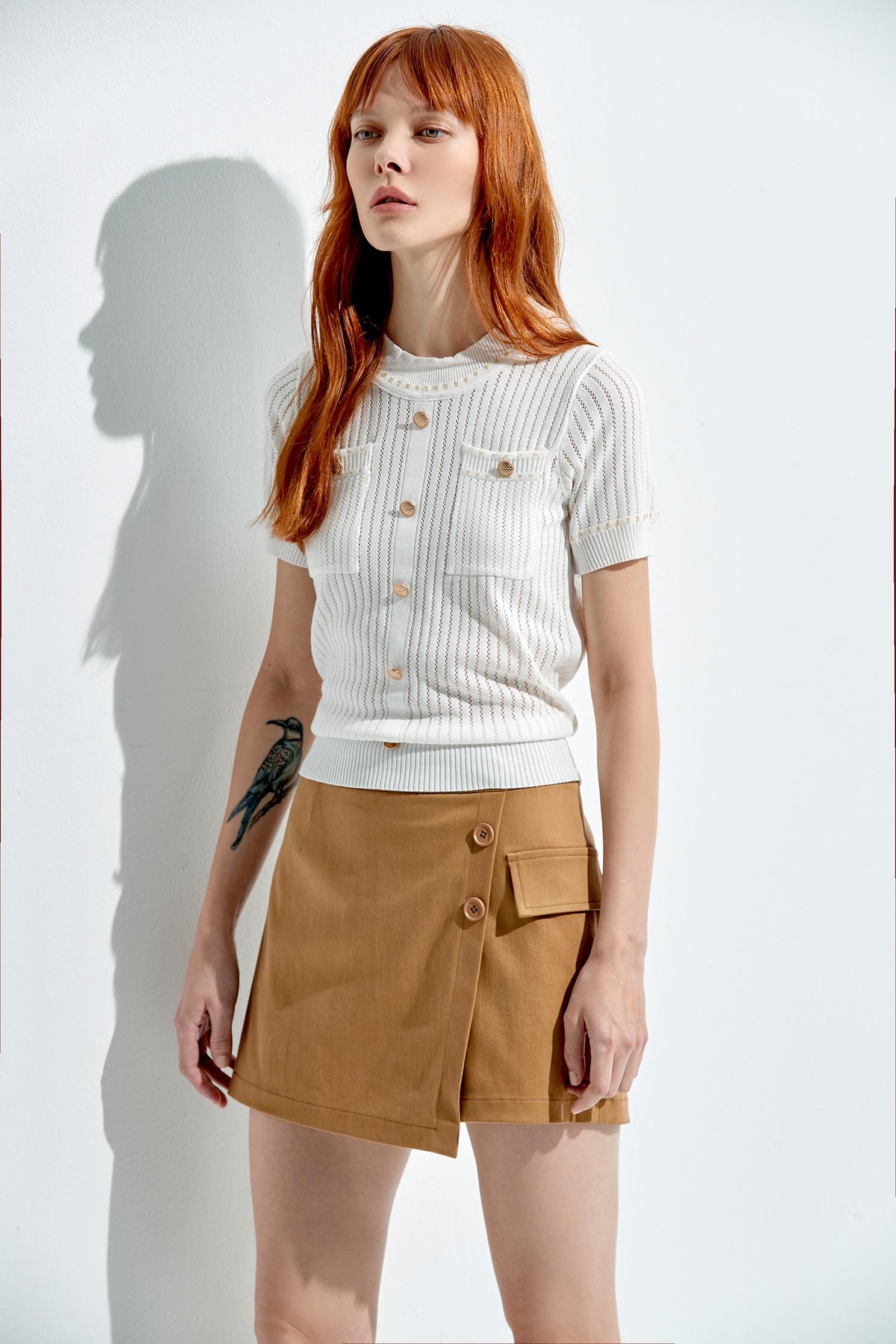 Basic Brown Overlap SkortsSundial color skort,Season (SS) Look,Denim,Mini skirts,Shorts,Skorts