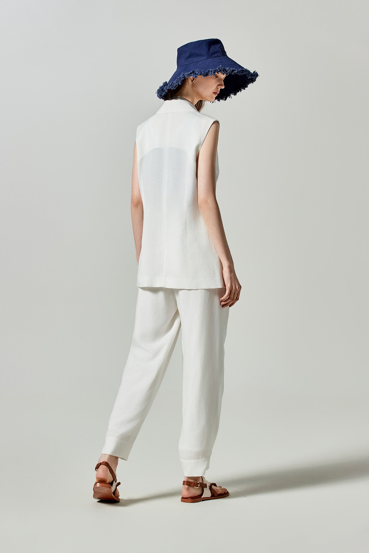 Linen White Cuffed PantsLinen White Cuffed Pants,Culottes,Season (SS) Look,Culottes