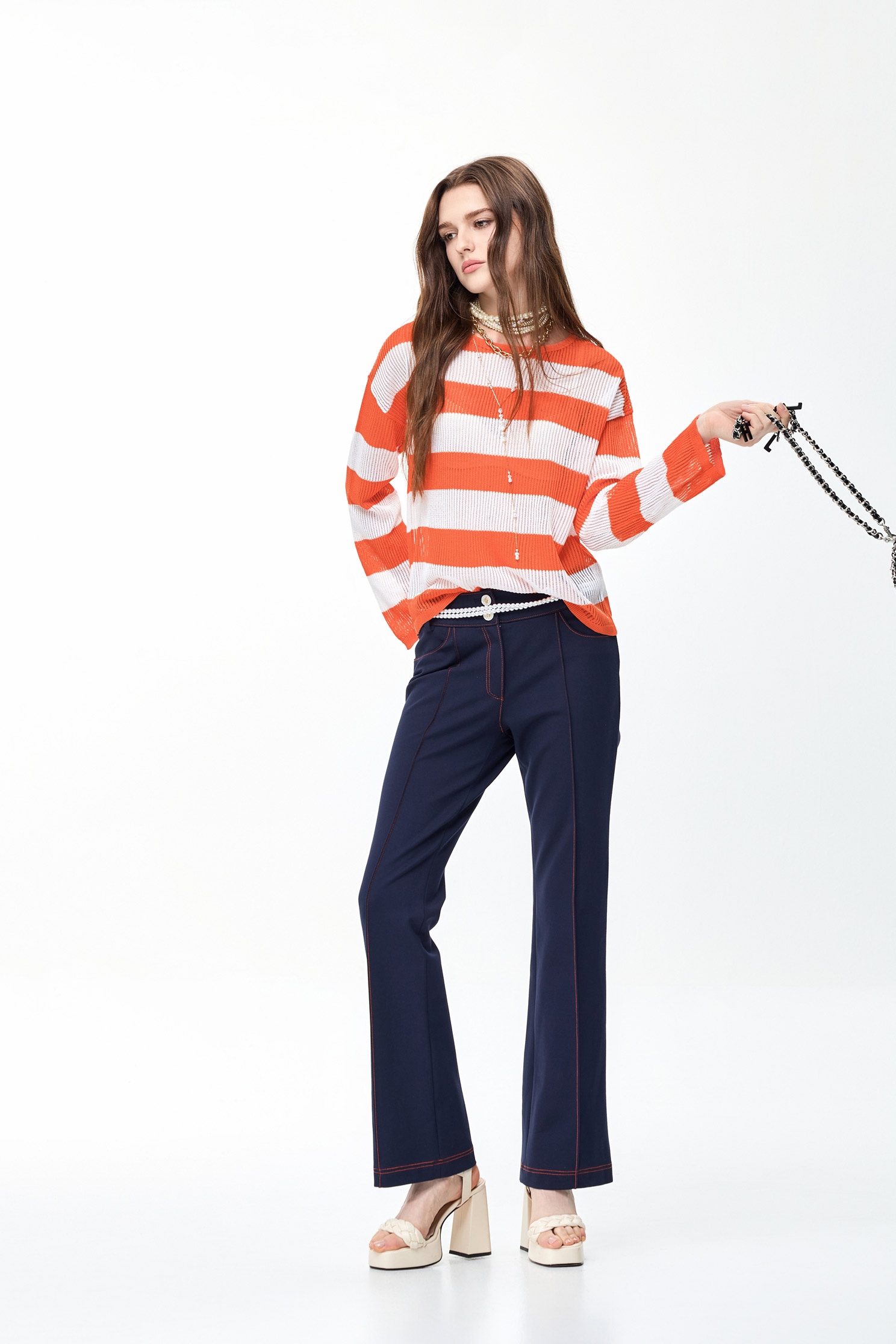 Navy Pants With Contrast Stitching DetailNavy Pants With Contrast Stitching Detail,Bell-bottoms,Season (SS) Look,Bell-bottoms,Pants