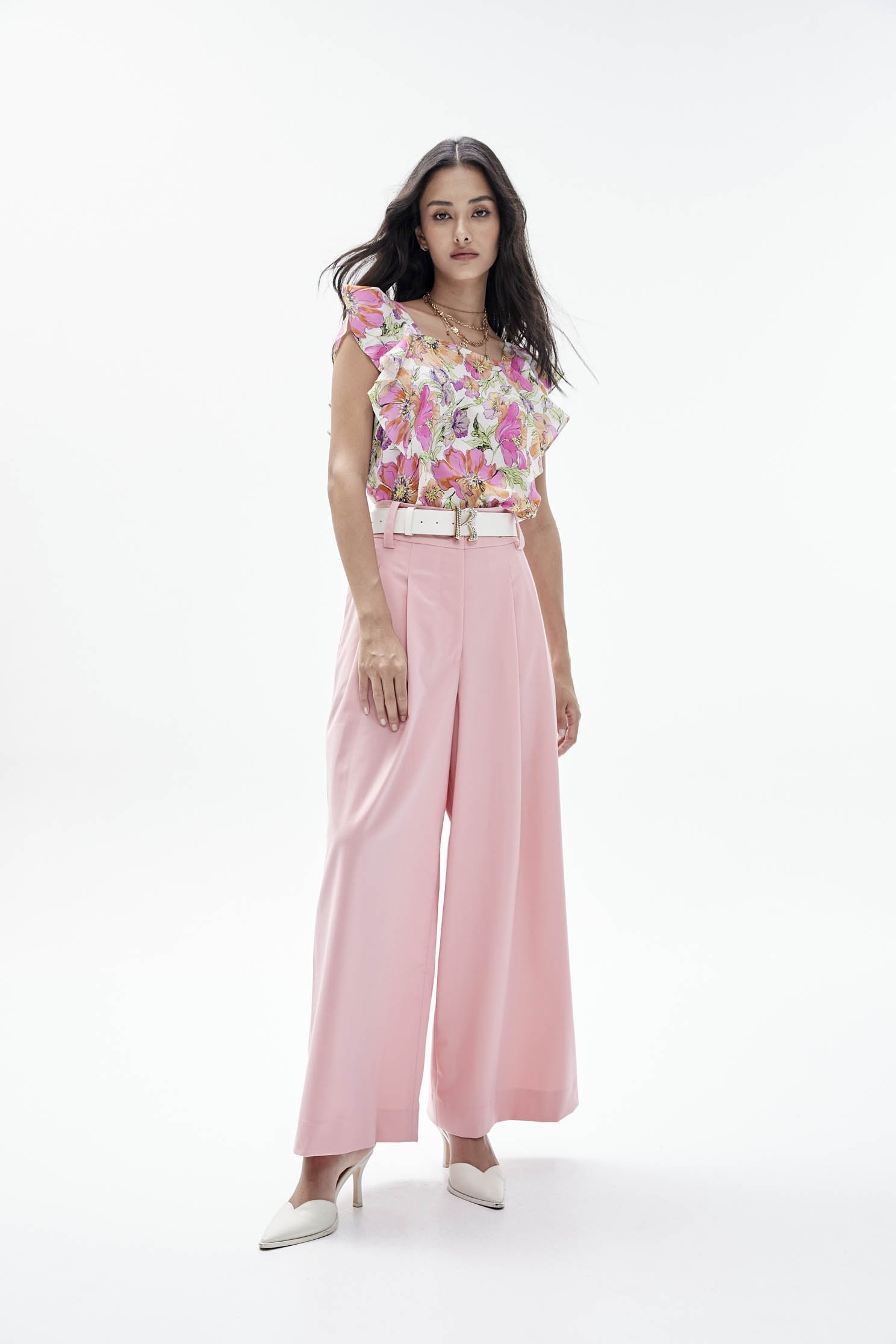 Pink Wide Leg PantsPink high-waisted wide pants,Rayon,Culottes,Season (SS) Look,Trends,iROO LIVE,Season (AW) Look,Pink,i Select,Culottes,Pants