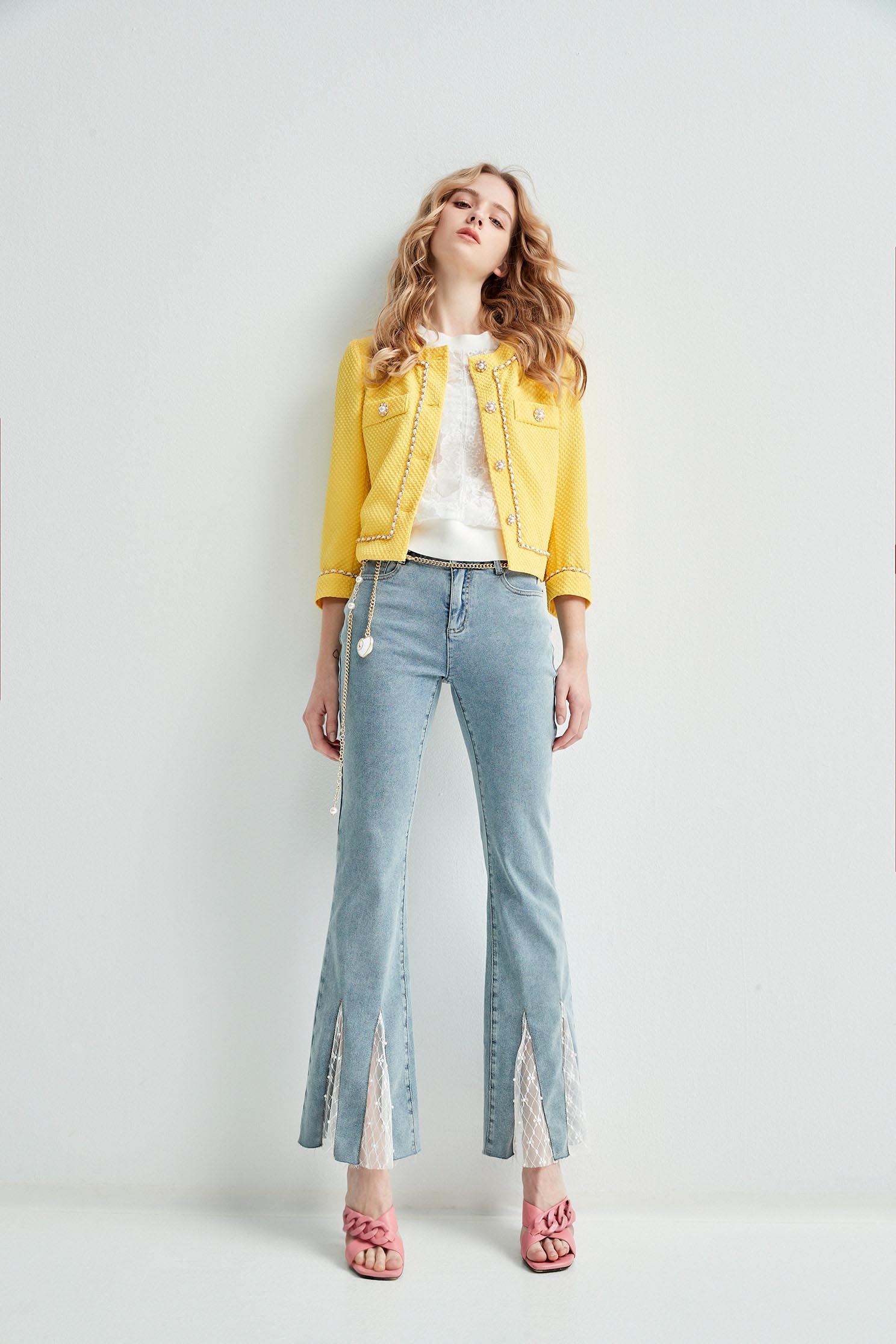 Boot Leg Jeans With LaceBoot Leg Jeans With Lace,Bell-bottoms,Season (SS) Look,Denim,Jeans,pearl,Lace,Bell-bottoms