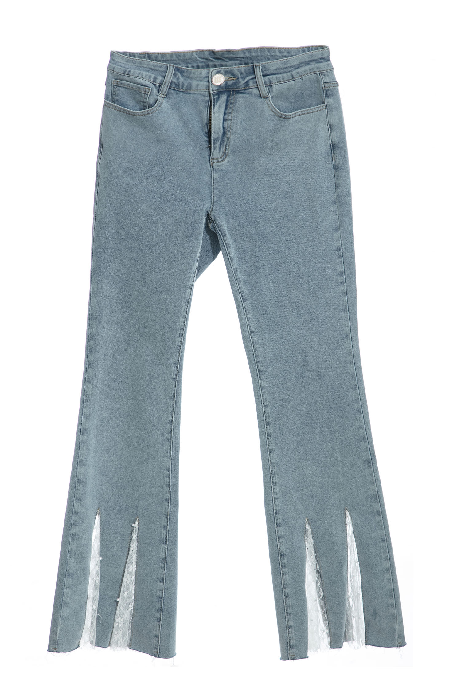 Boot Leg Jeans With LaceBoot Leg Jeans With Lace,Bell-bottoms,Season (SS) Look,Denim,Jeans,pearl,Lace,Bell-bottoms