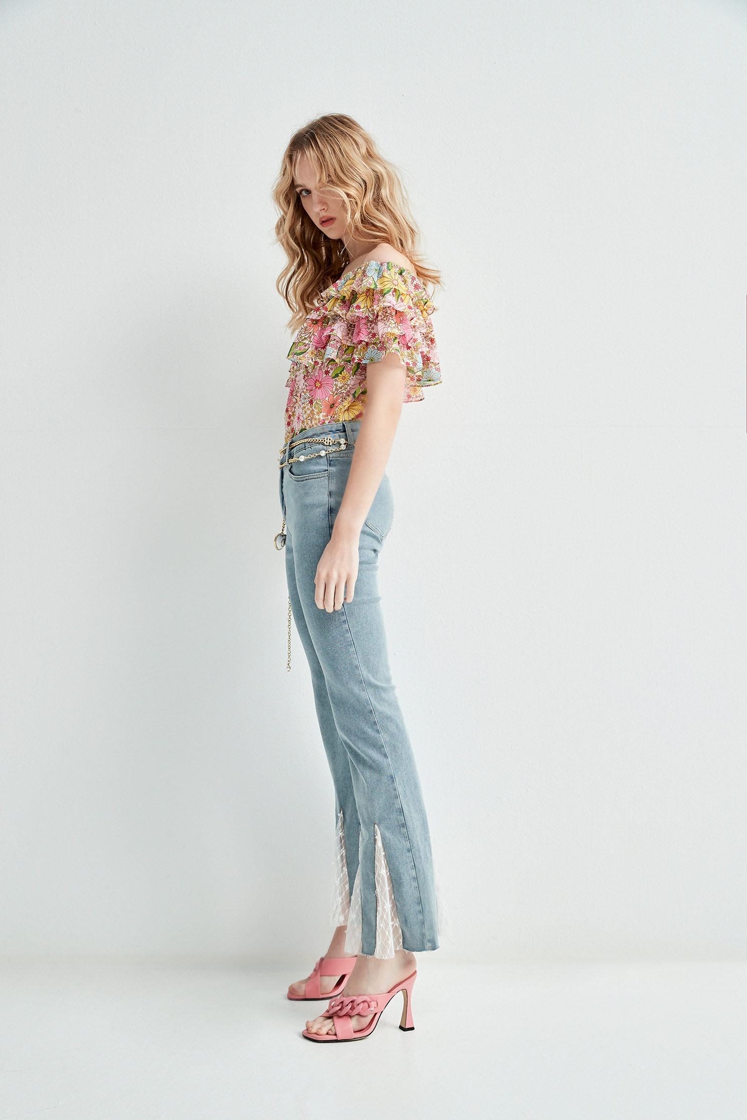 Boot Leg Jeans With LaceBoot Leg Jeans With Lace,Bell-bottoms,Season (SS) Look,Denim,Jeans,pearl,Lace,Bell-bottoms