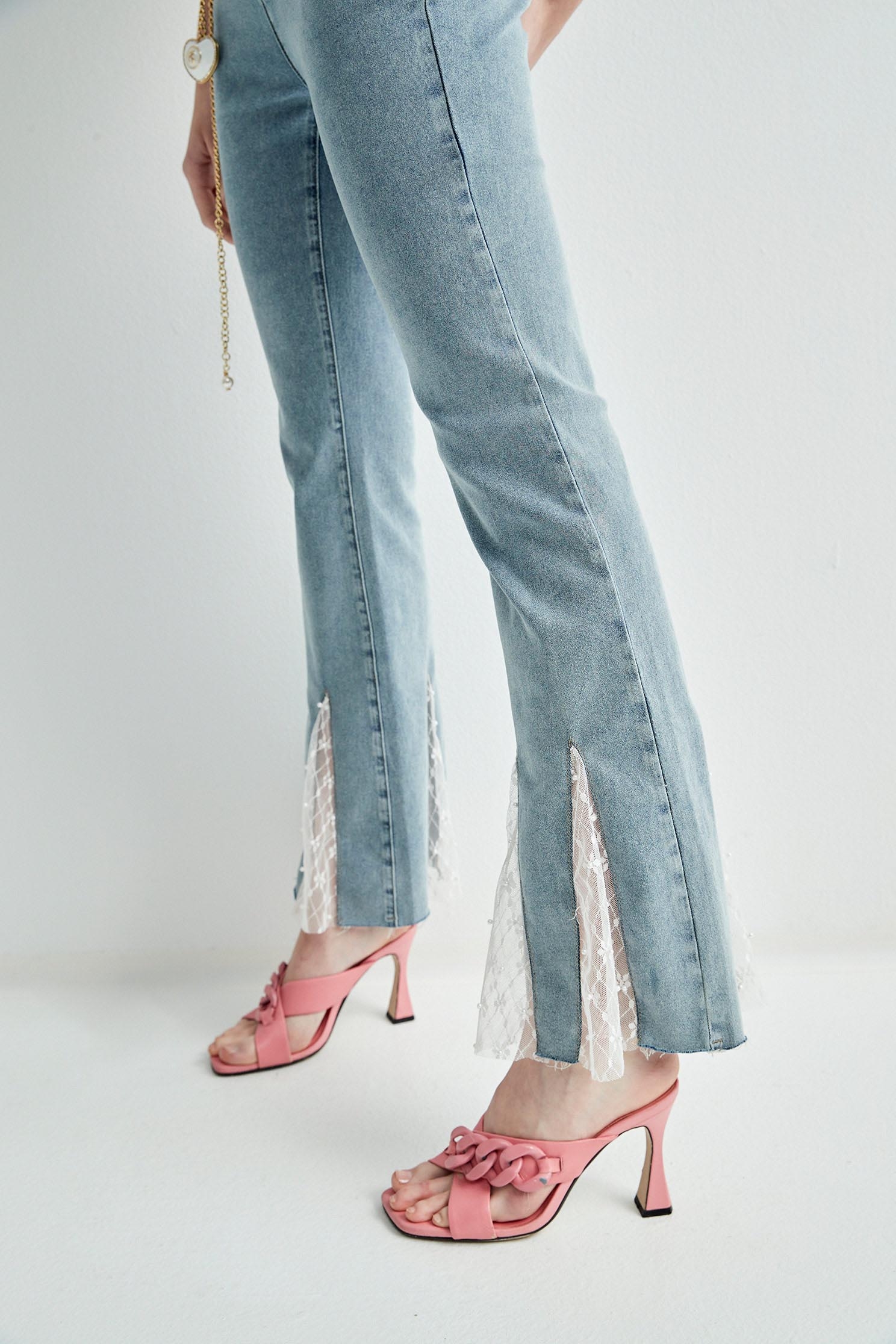 Boot Leg Jeans With LaceBoot Leg Jeans With Lace,Bell-bottoms,Season (SS) Look,Denim,Jeans,pearl,Lace,Bell-bottoms