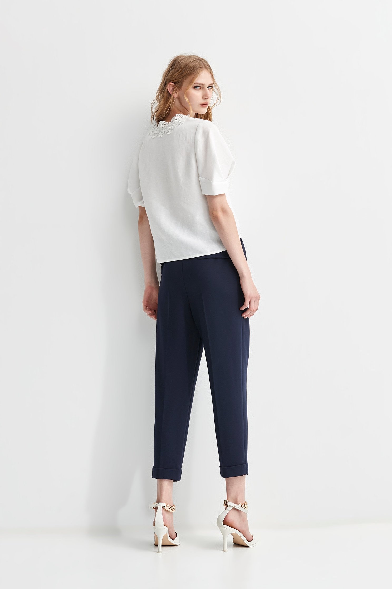 Navy Pleat Front Cuff PantsNavy Pleat Front Cuff Pants,Season (SS) Look