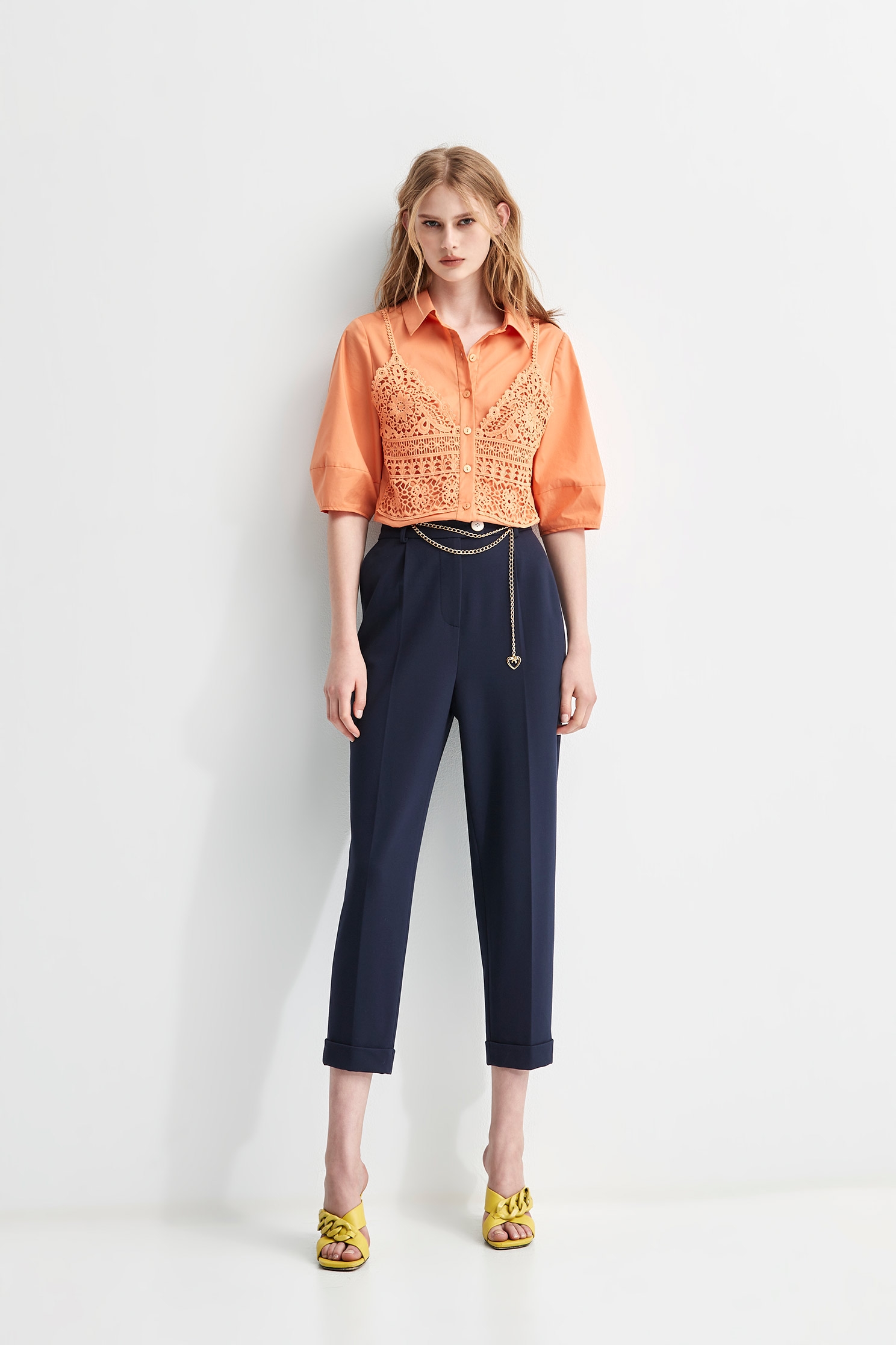 Navy Pleat Front Cuff PantsNavy Pleat Front Cuff Pants,Season (SS) Look