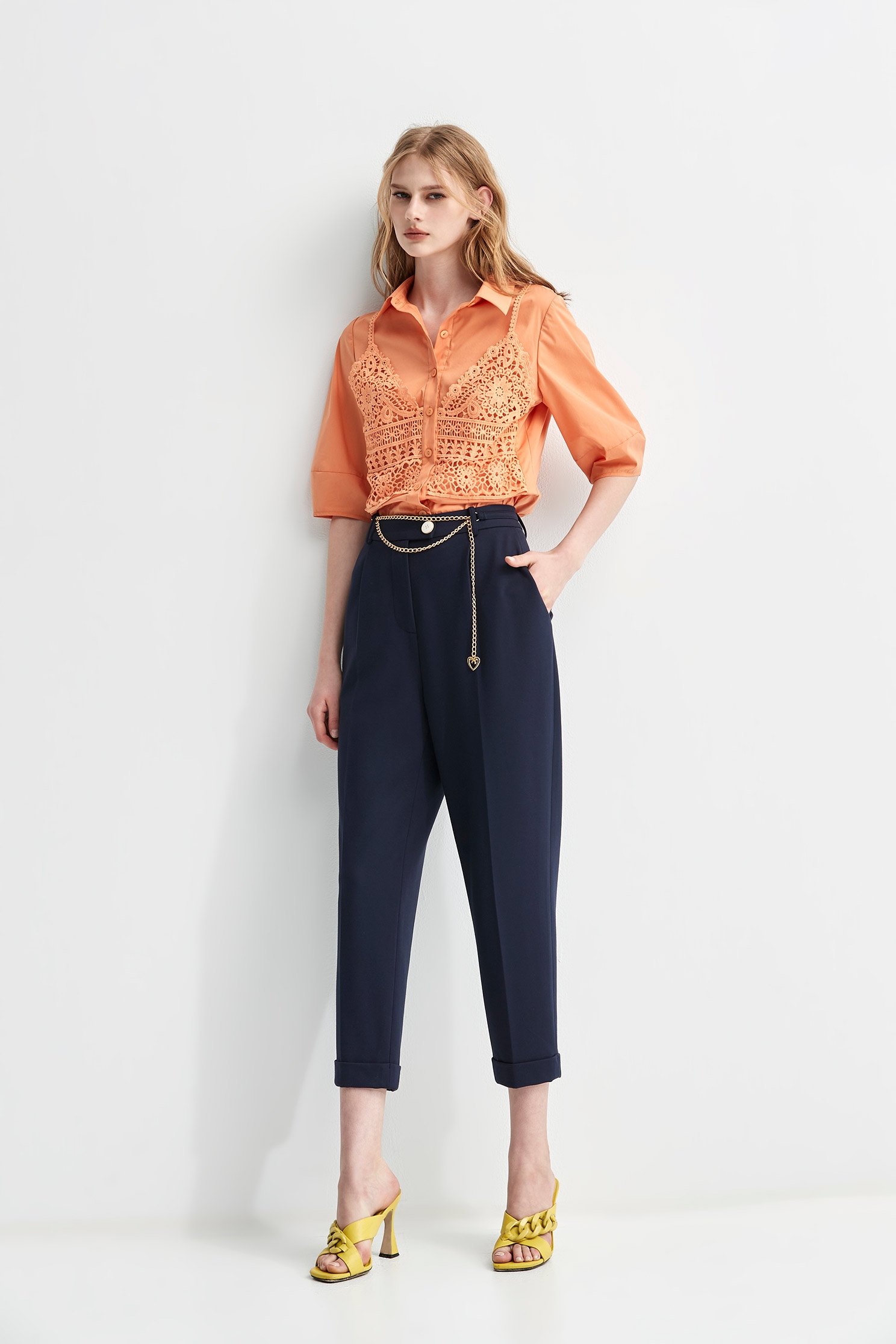 Navy Pleat Front Cuff PantsNavy Pleat Front Cuff Pants,Season (SS) Look