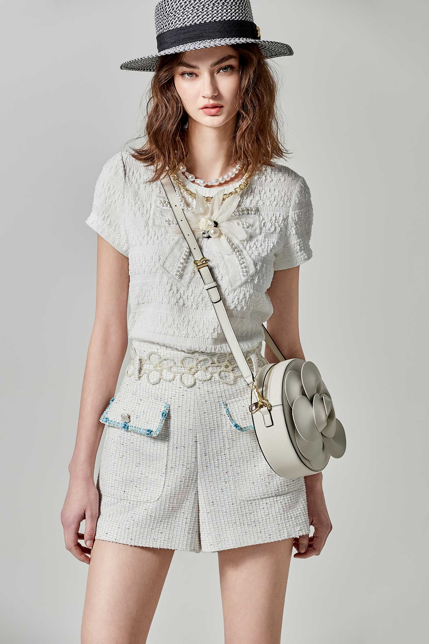 Tweed Shorts With Floral Trim DetailTweed Shorts With Floral Trim Detail,Season (SS) Look,pearl,Shorts