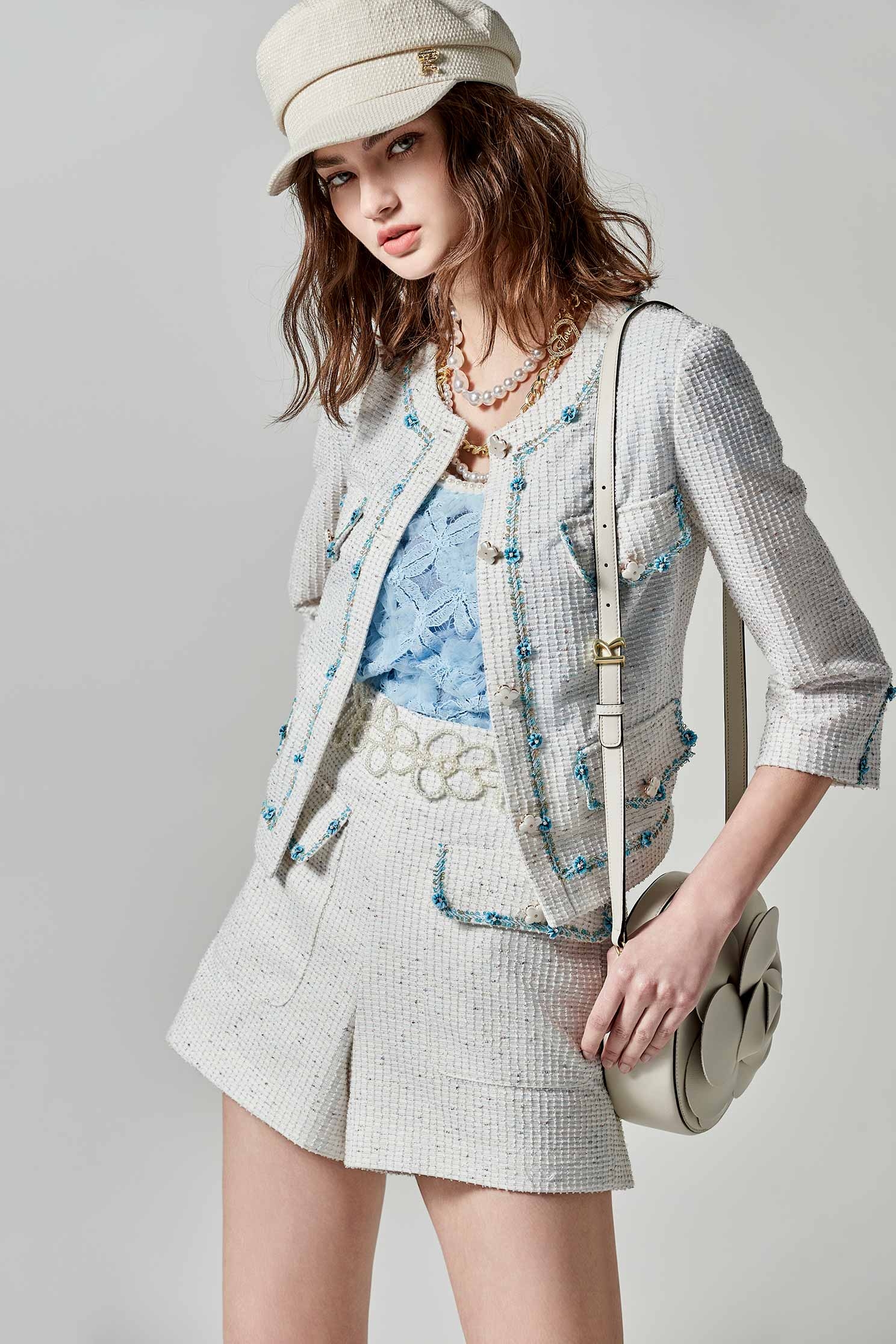 Tweed Shorts With Floral Trim DetailTweed Shorts With Floral Trim Detail,Season (SS) Look,pearl,Shorts