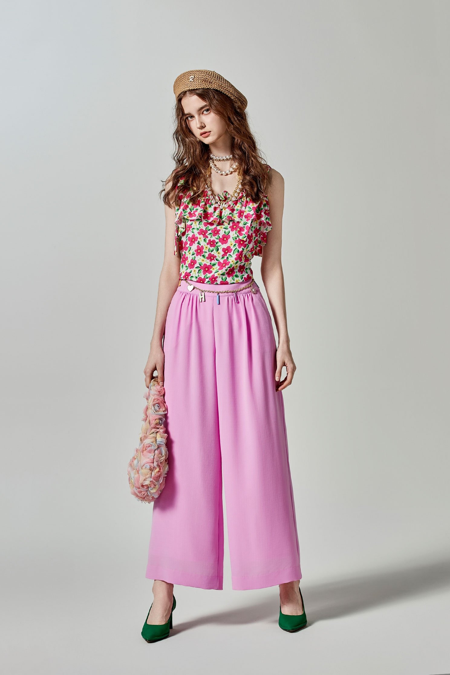 High Waist Pink Wide Leg PantsHigh Waist Pink Wide Leg Pants,Culottes,Season (SS) Look,Culottes,Pants,Chiffon