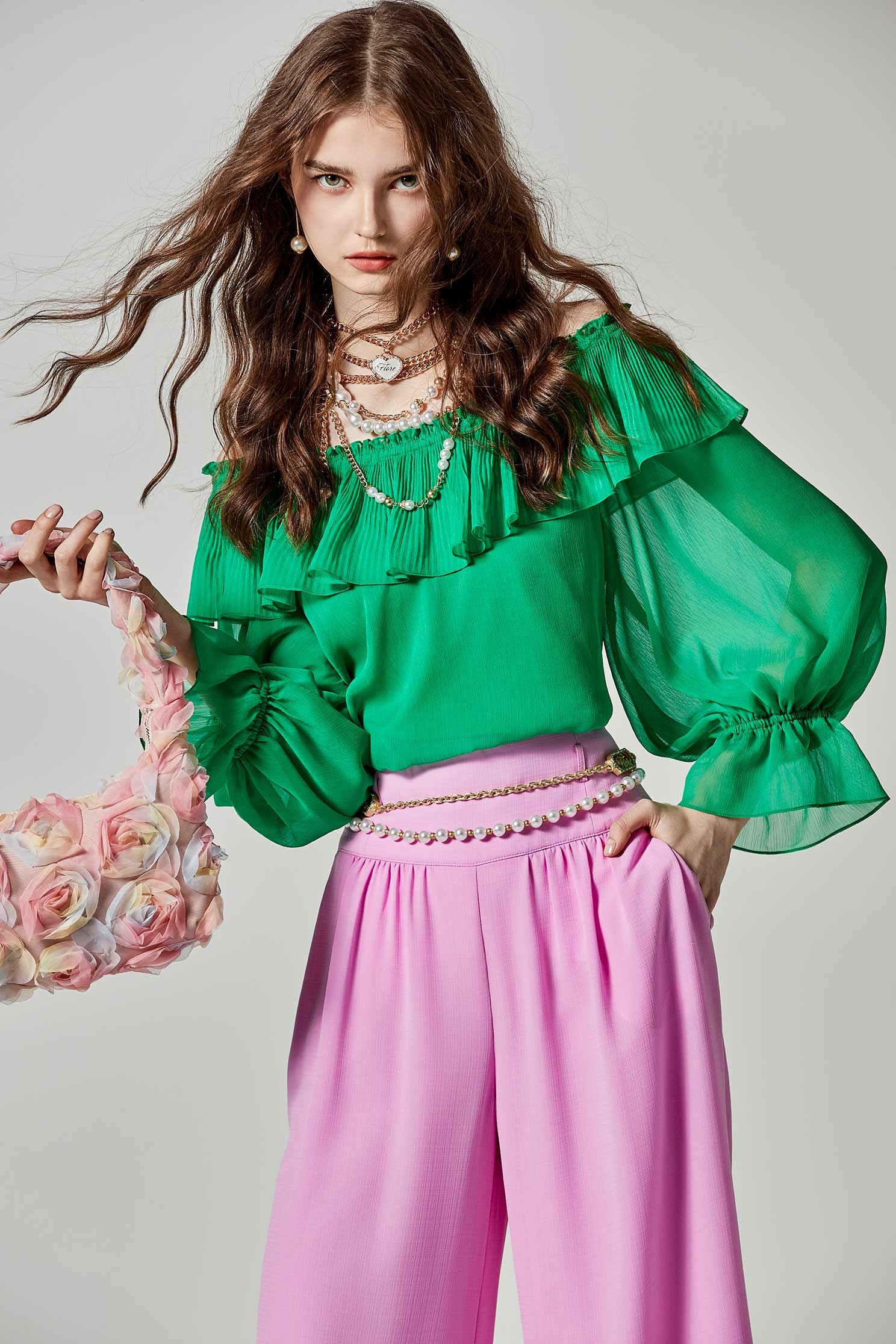 High Waist Pink Wide Leg PantsHigh Waist Pink Wide Leg Pants,Culottes,Season (SS) Look,Culottes,Pants,Chiffon