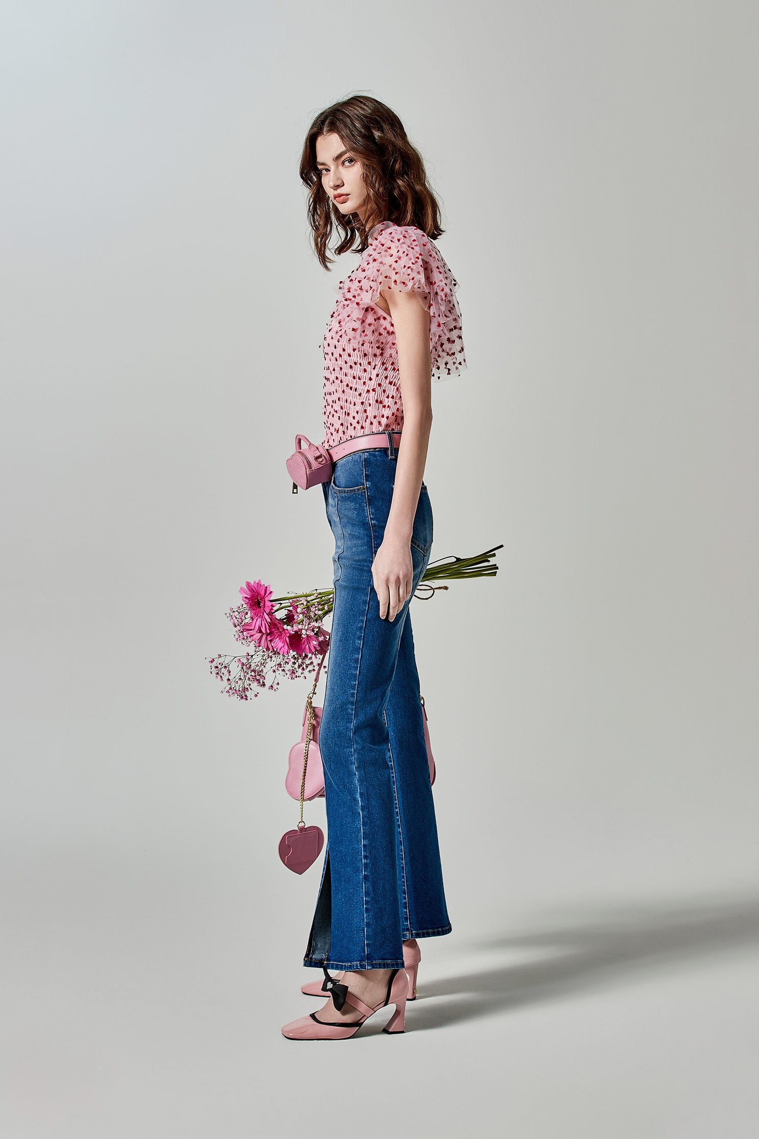 Front Slit Slim Fit JeansFront Slit Slim Fit Jeans,Bell-bottoms,Season (SS) Look,Denim,Jeans,Denim pants,pearl,Belts,Bell-bottoms,Pants