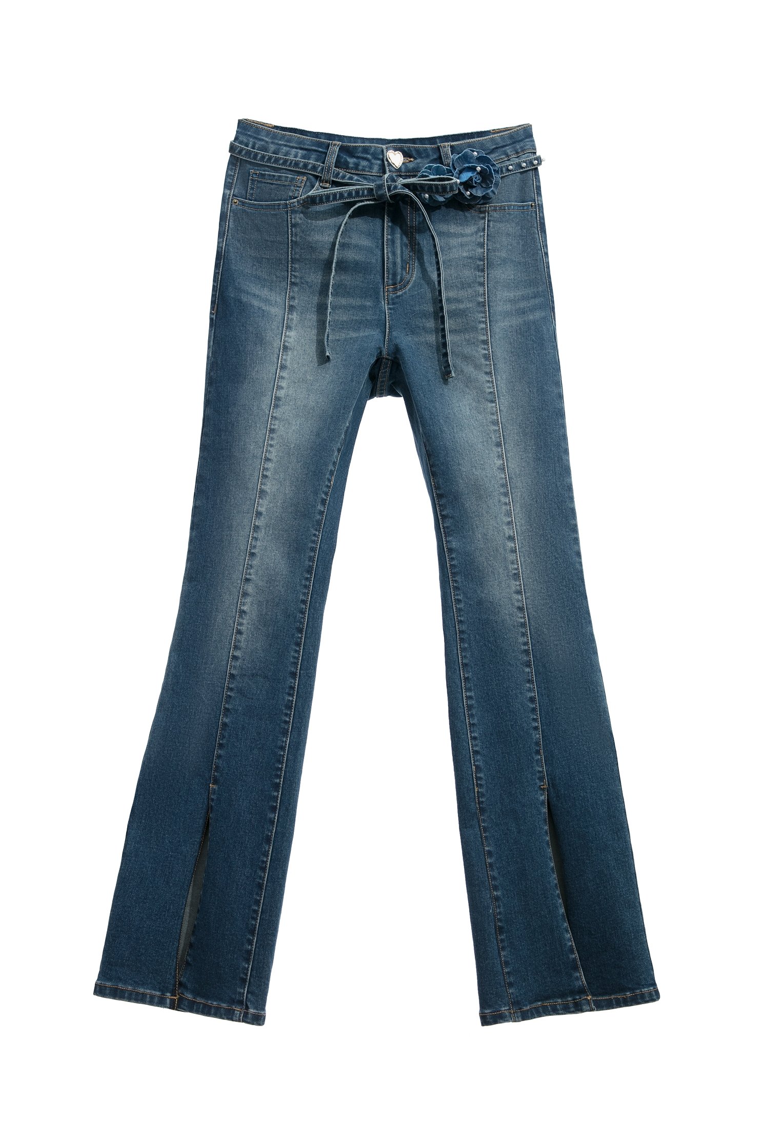 Front Slit Slim Fit JeansFront Slit Slim Fit Jeans,Bell-bottoms,Season (SS) Look,Denim,Jeans,Denim pants,pearl,Belts,Bell-bottoms,Pants