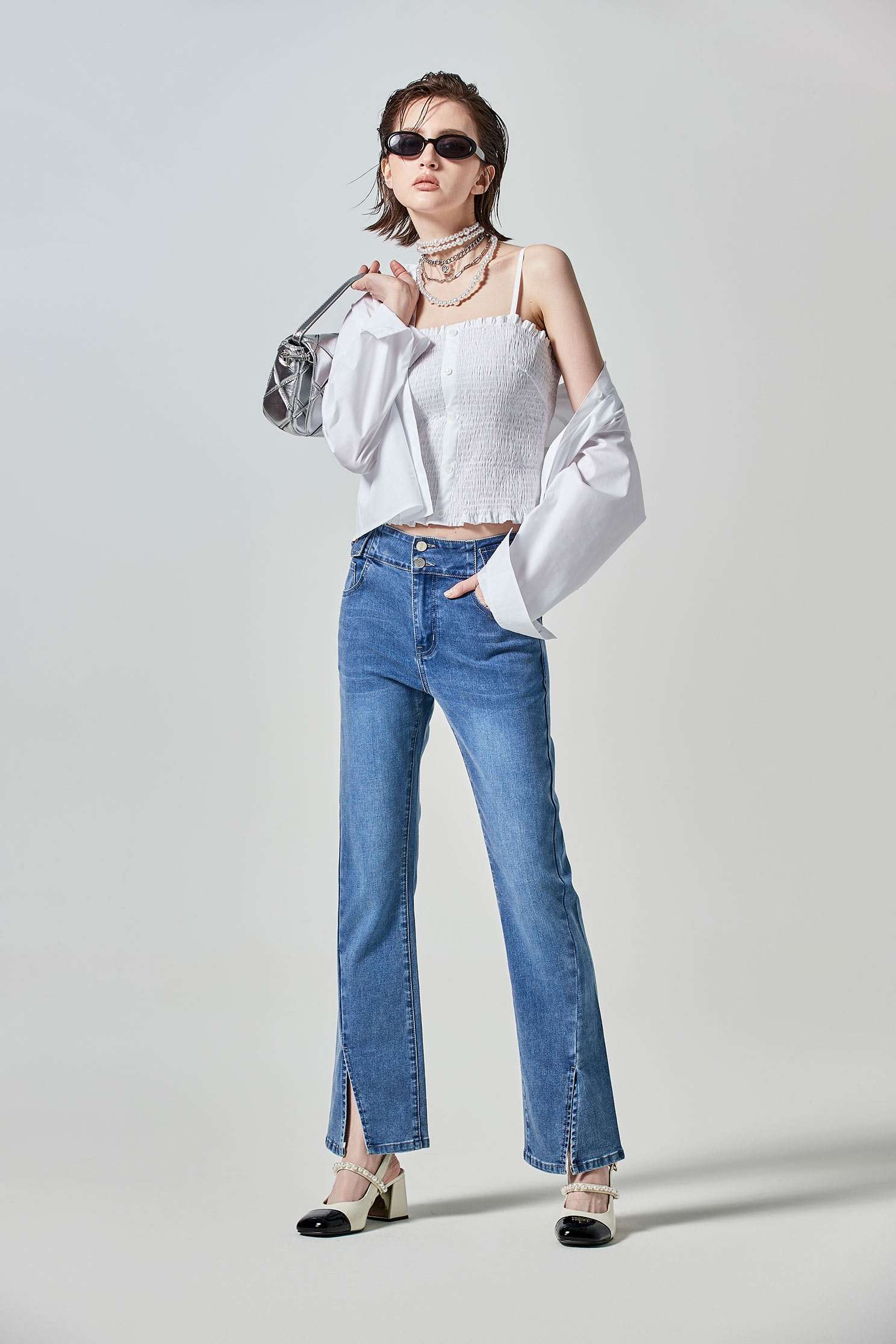 Front Slit Basic JeansFront Slit Basic Jeans,Season (SS) Look,Denim,Jeans,Wide-leg jeans,Accessories