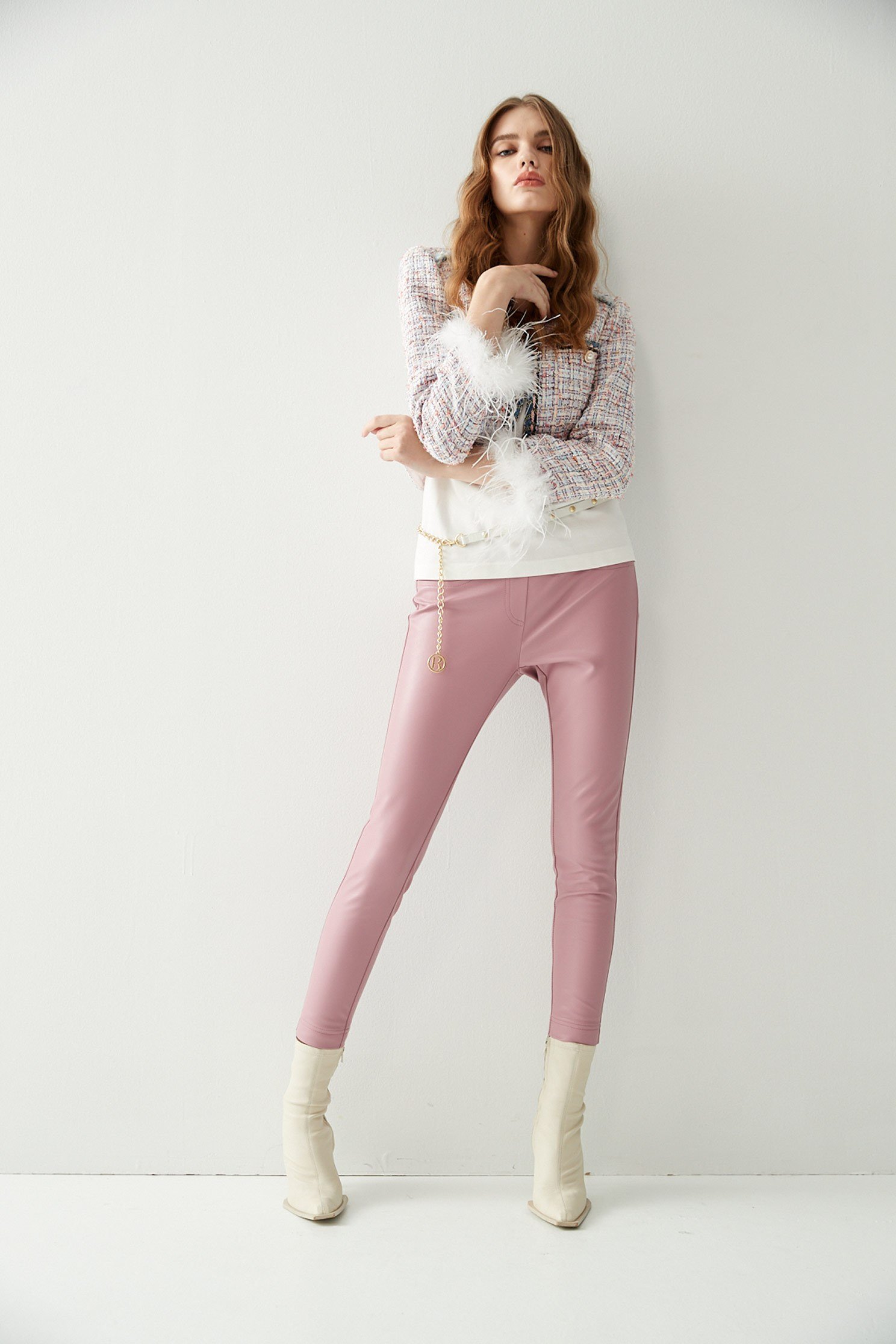 Pink Splicing Skinny PantsContrast pink pants,Season (AW) Look,Skinny pants,Valentine,Skinny pants