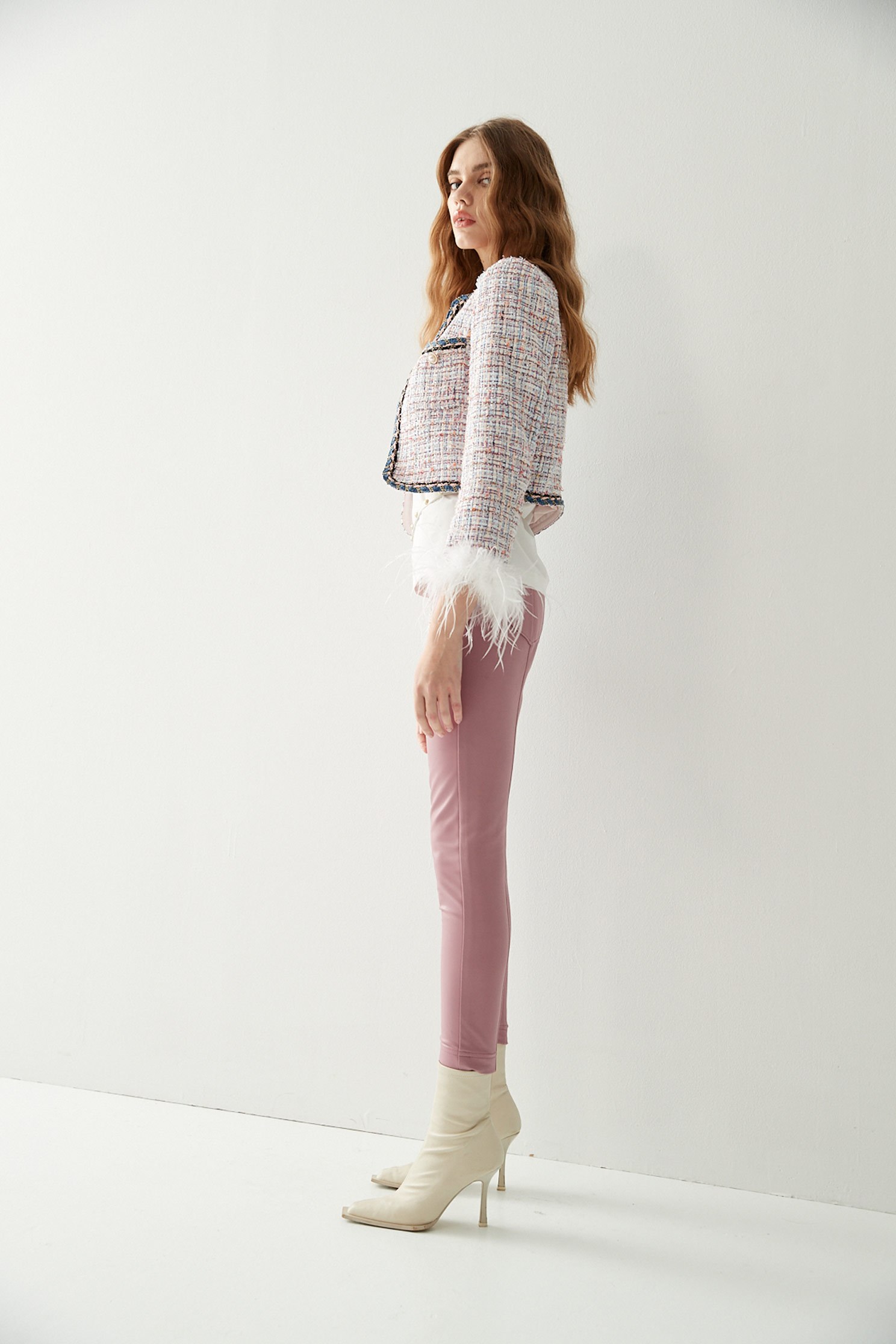 Pink Splicing Skinny PantsContrast pink pants,Season (AW) Look,Skinny pants,Valentine,Skinny pants