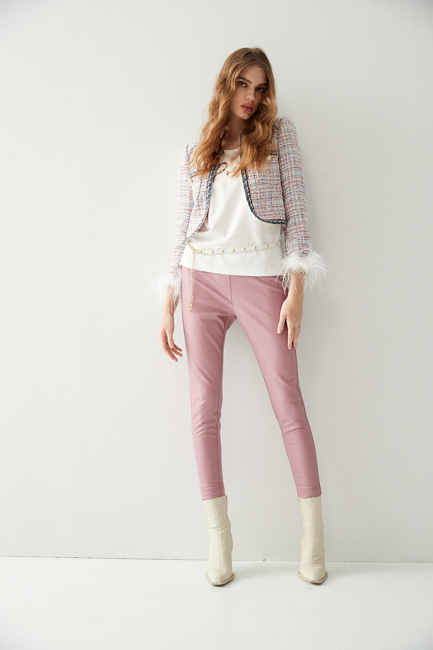 Pink Splicing Skinny PantsContrast pink pants,Season (AW) Look,Skinny pants,Valentine,Skinny pants