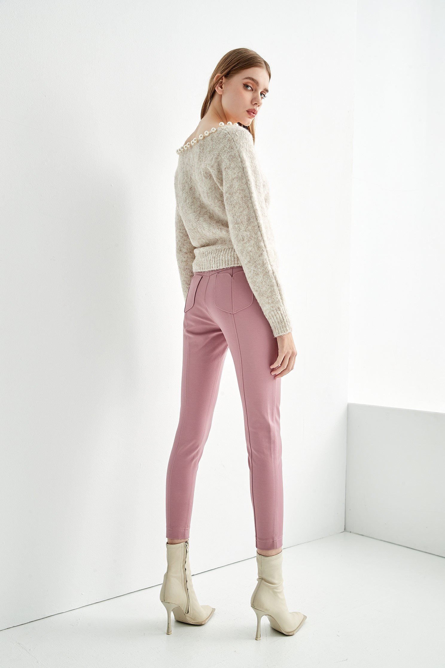 Pink Splicing Skinny PantsContrast pink pants,Season (AW) Look,Skinny pants,Valentine,Skinny pants