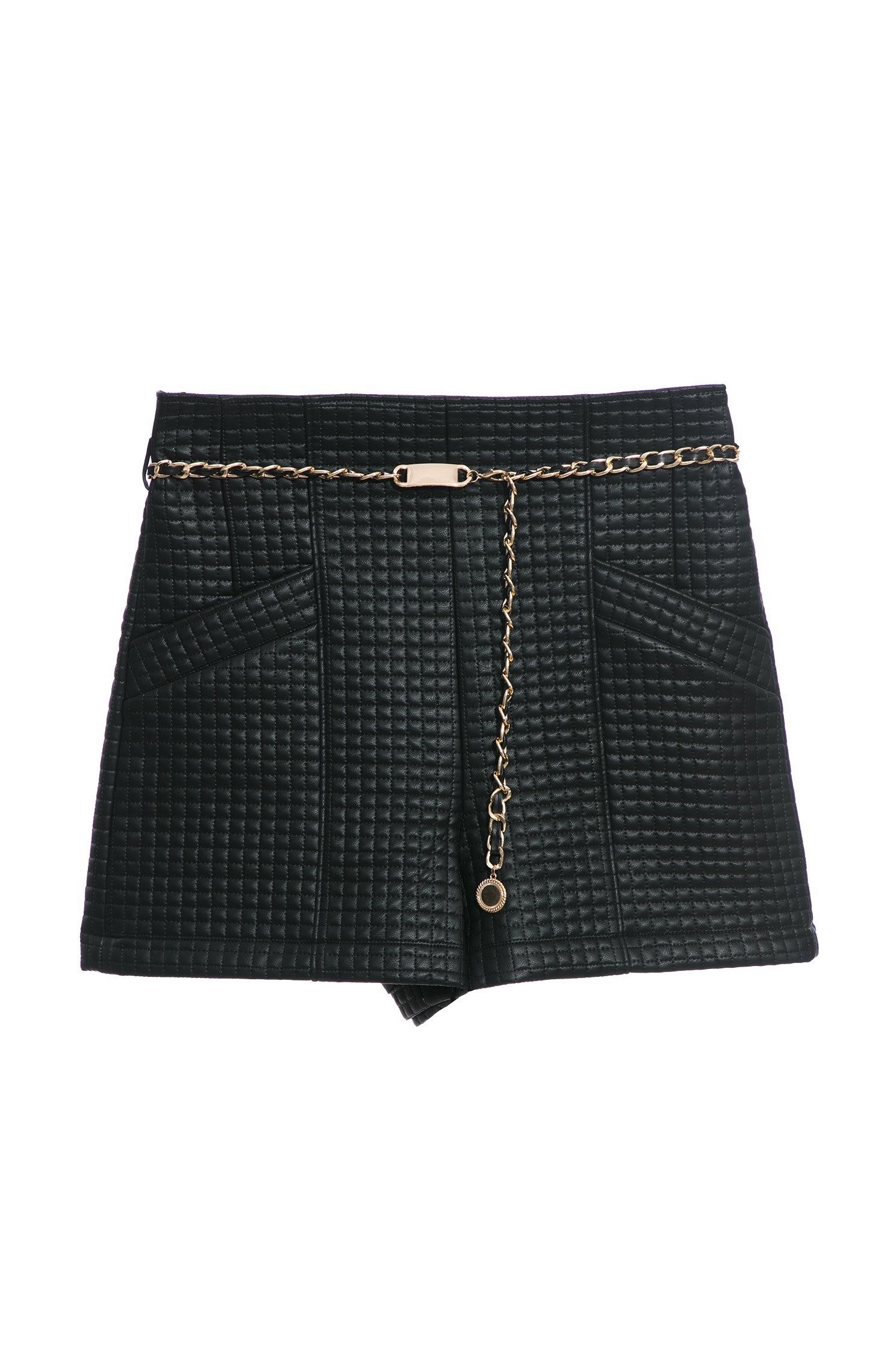 Quilted Texture Pu ShortsShorts with checked texture,Plaid,Shorts,Season (AW) Look