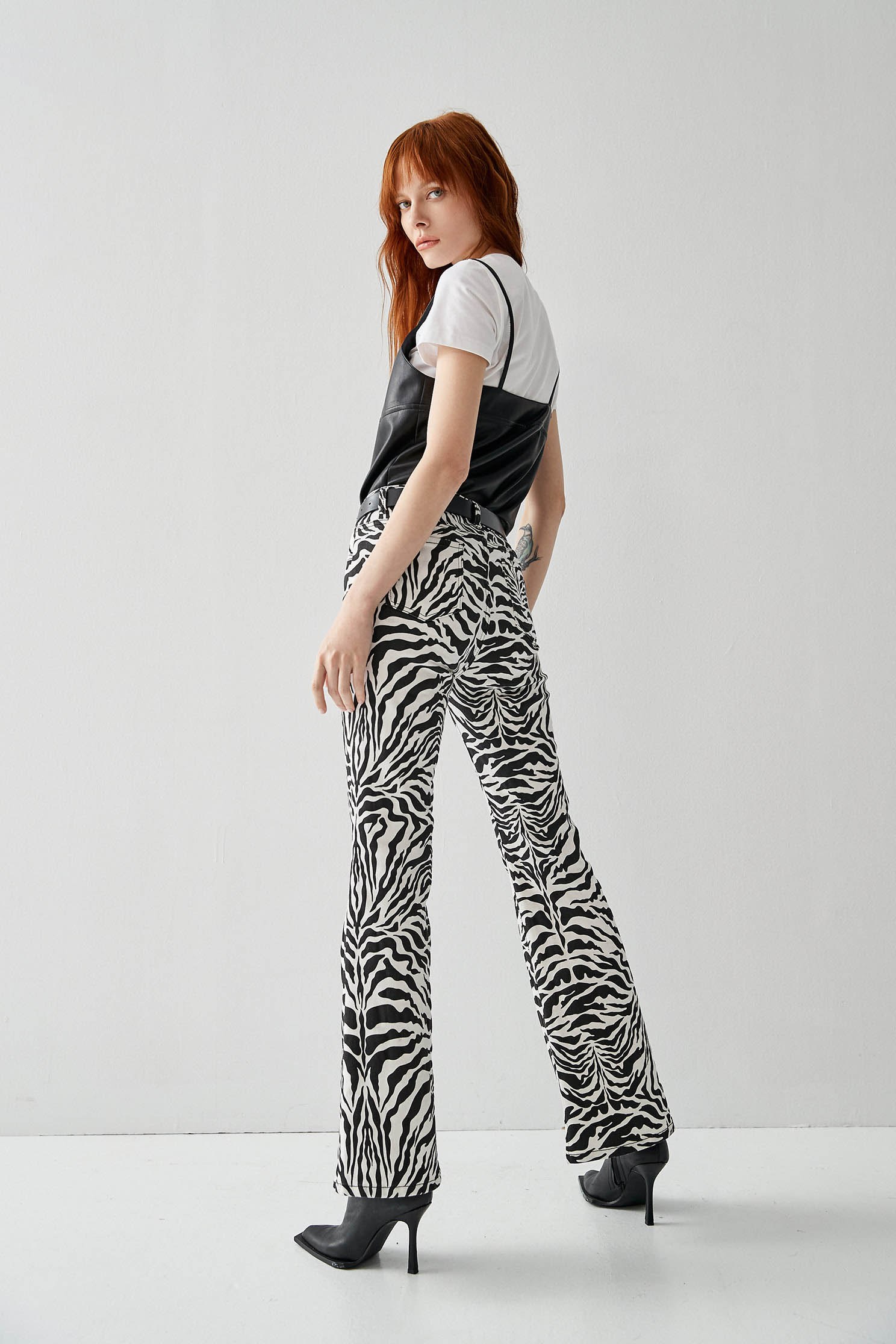 Zebra Print Boot Leg JeansDenim trousers with zebra print,Bell-bottoms,Denim,Jeans,Denim pants,Season (AW) Look,Cotton,Bell-bottoms,Pants