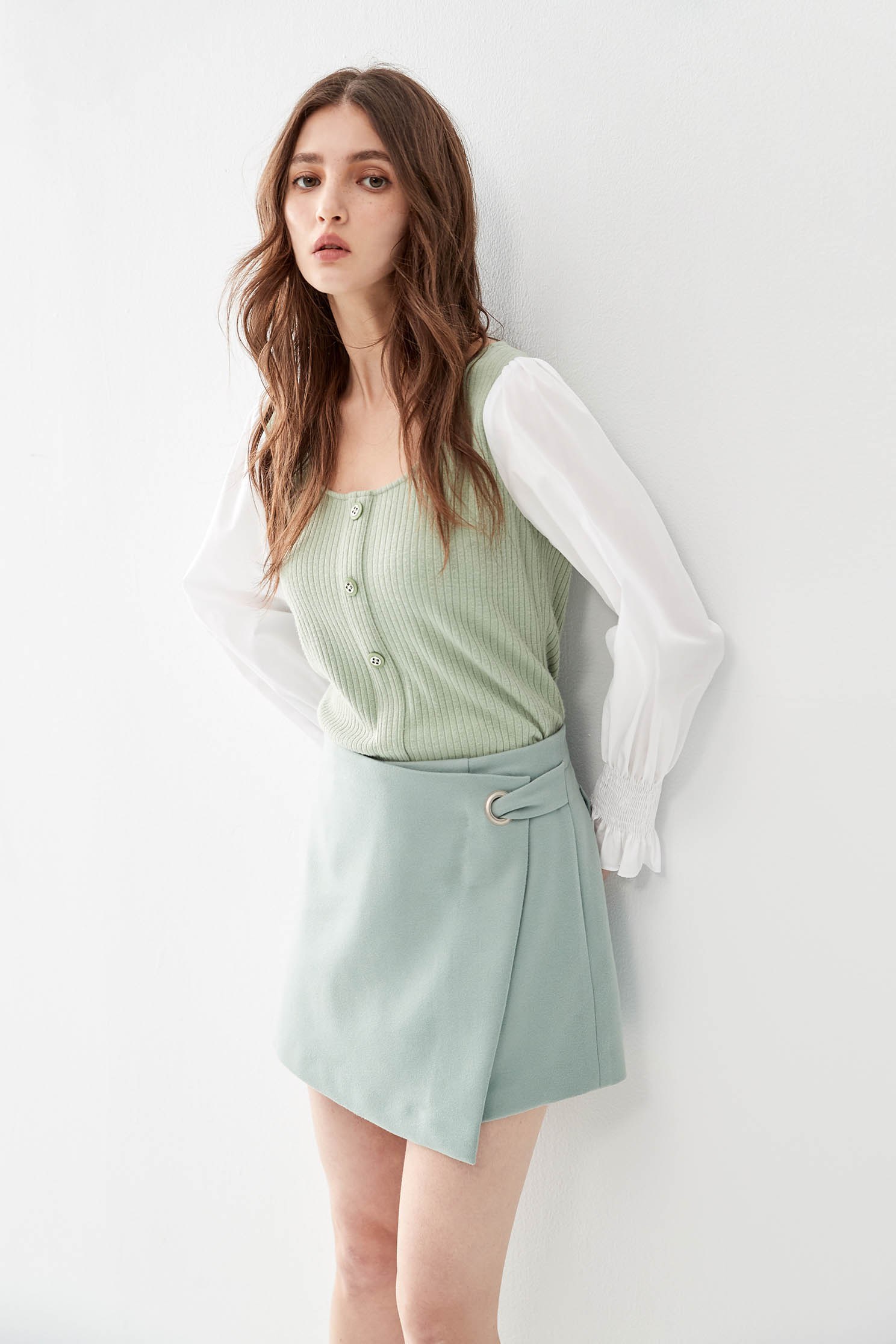 Light Green Overlap SkortsShorts with side loop design,co-ord sets,Shorts,Season (AW) Look,Skorts