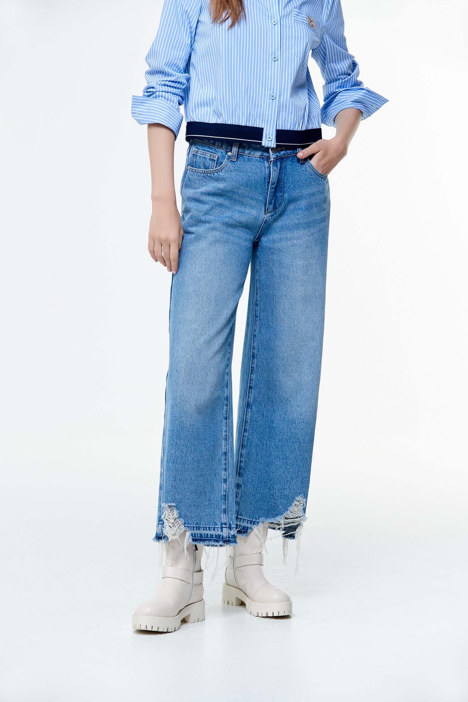 Distress Hem Wide Leg JeansDistress Hem Wide Leg Jeans,Culottes,Denim,Season (AW) Look,Wide-leg jeans,Pants