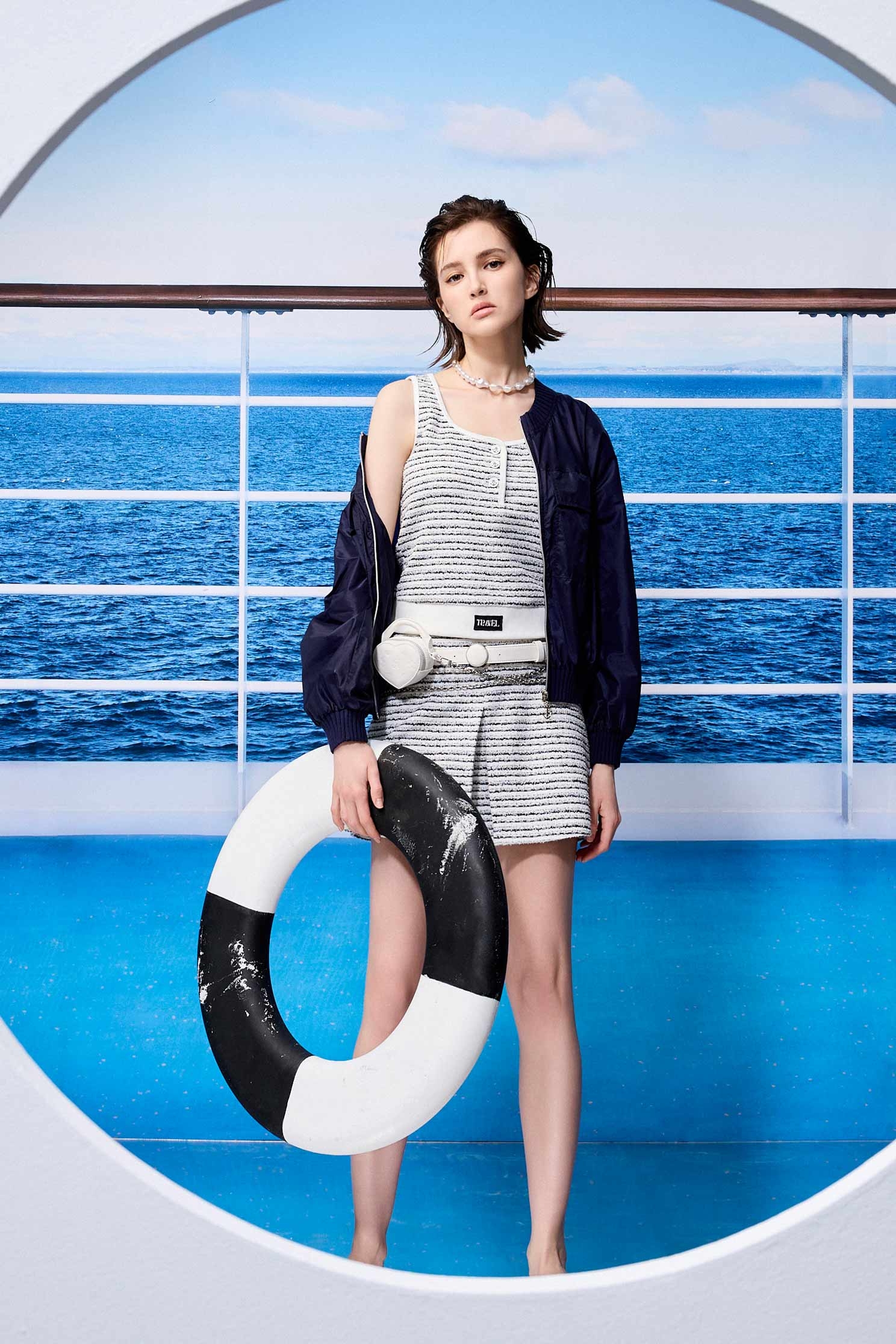 Navy Stripe Tweed SkortsNavy Stripe Tweed Skorts,Season (SS) Look,Stripe,Shorts,Embroidered,Skorts,Trench coats