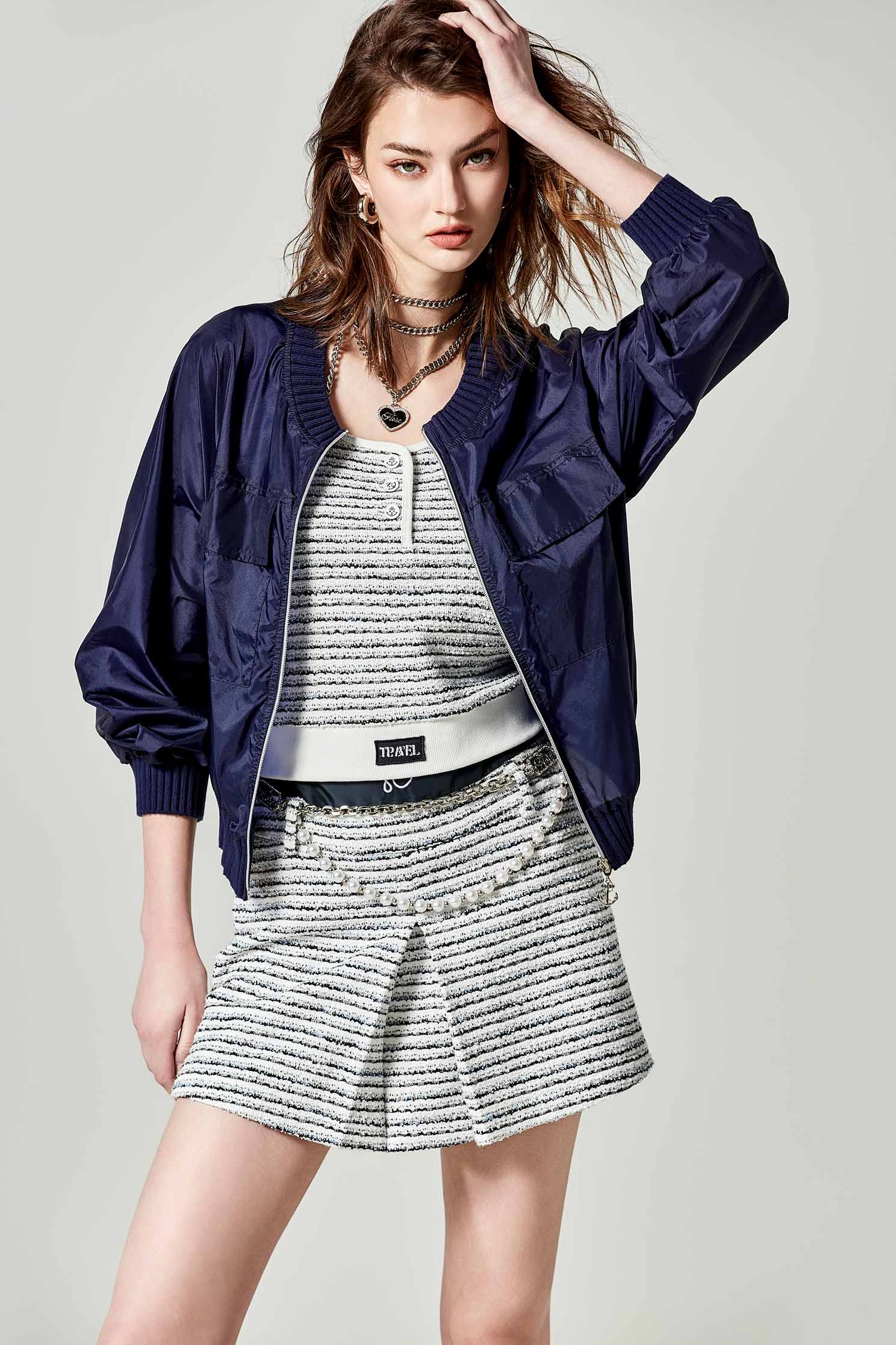 Navy Stripe Tweed SkortsNavy Stripe Tweed Skorts,Season (SS) Look,Stripe,Shorts,Embroidered,Skorts,Trench coats