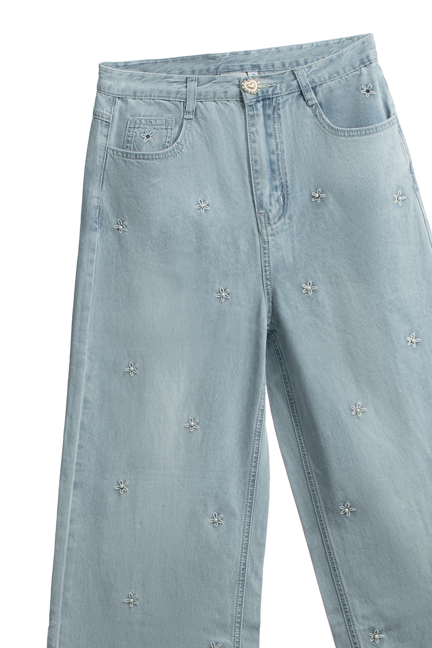 Wide Leg Jeans With Floral Embroidery DetailWide Leg Jeans With Floral Embroidery Detail,Season (SS) Look,Denim,Jeans,Denim pants,pearl,Embroidered,Pants