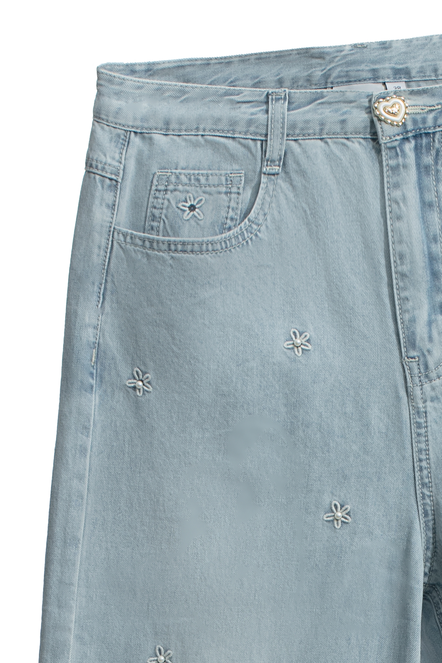 Wide Leg Jeans With Floral Embroidery DetailWide Leg Jeans With Floral Embroidery Detail,Season (SS) Look,Denim,Jeans,Denim pants,pearl,Embroidered,Pants