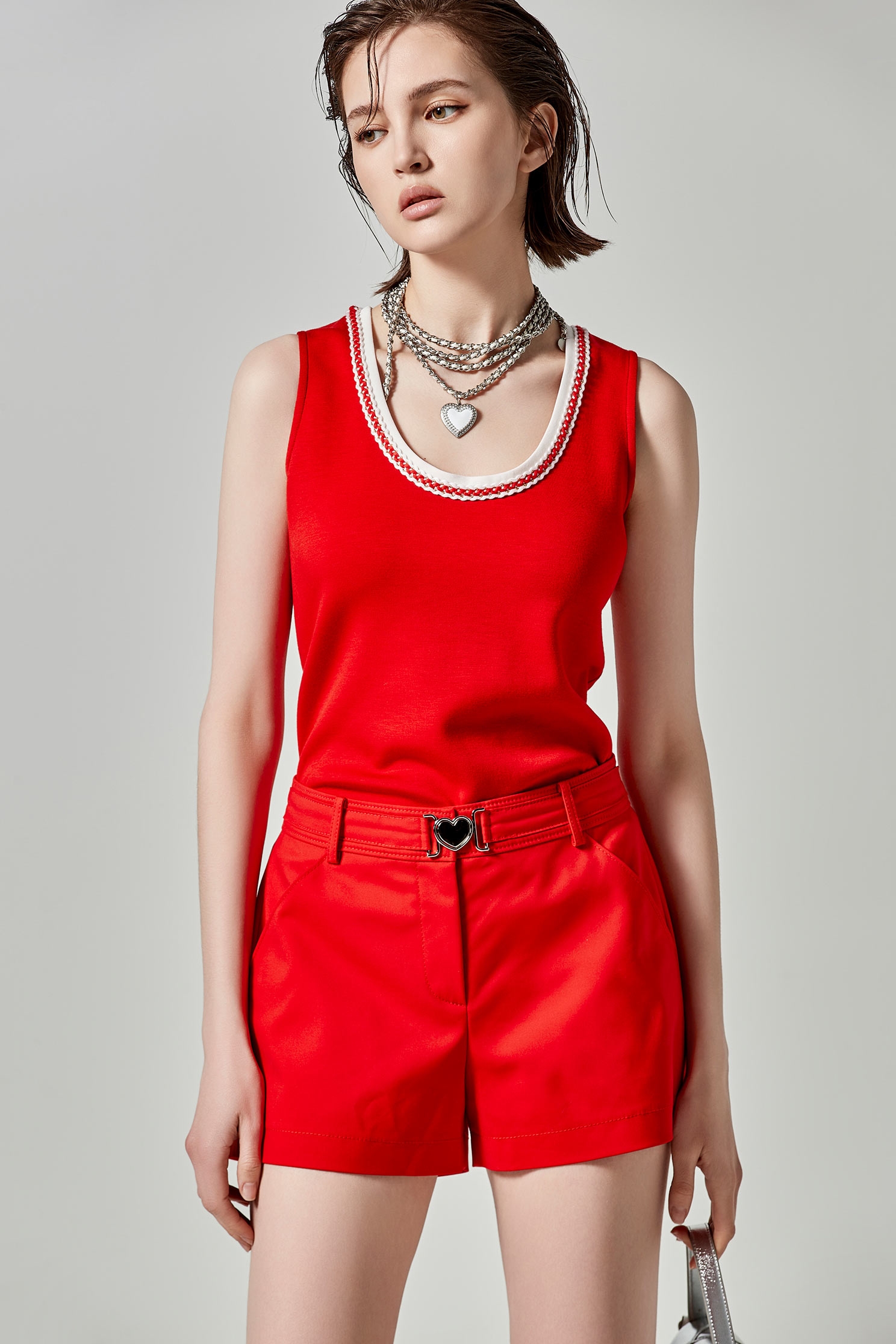 Heart Buckle Red ShortsHeart Buckle Red Shorts,Season (SS) Look,Shorts