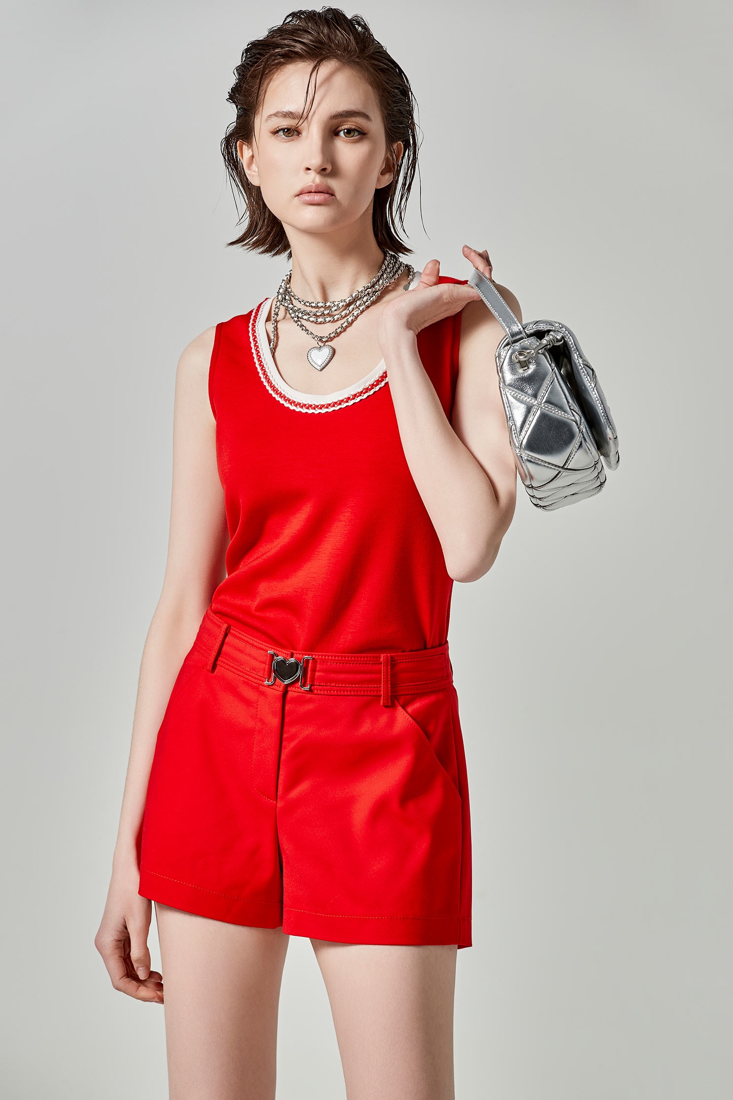 Heart Buckle Red ShortsHeart Buckle Red Shorts,Season (SS) Look,Shorts