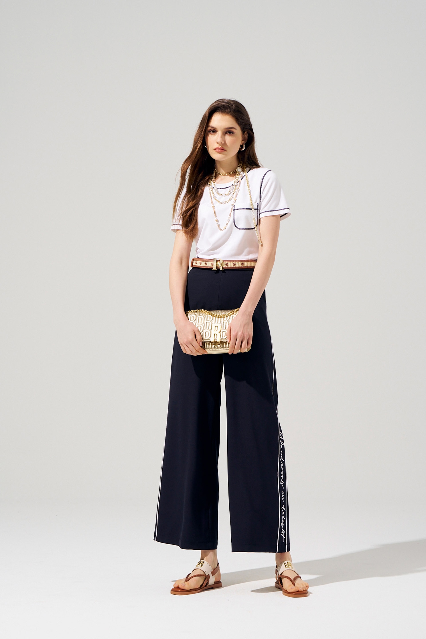 Wide Leg Navy Pants With Contrast Trim DetailWide Leg Navy Pants With Contrast Trim Detail,Culottes,Season (SS) Look,Culottes