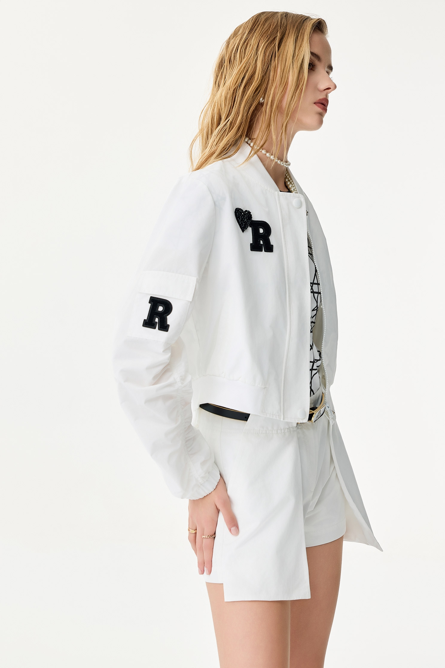 Front Panel Patchwork White ShortsFront Panel Patchwork White Shorts