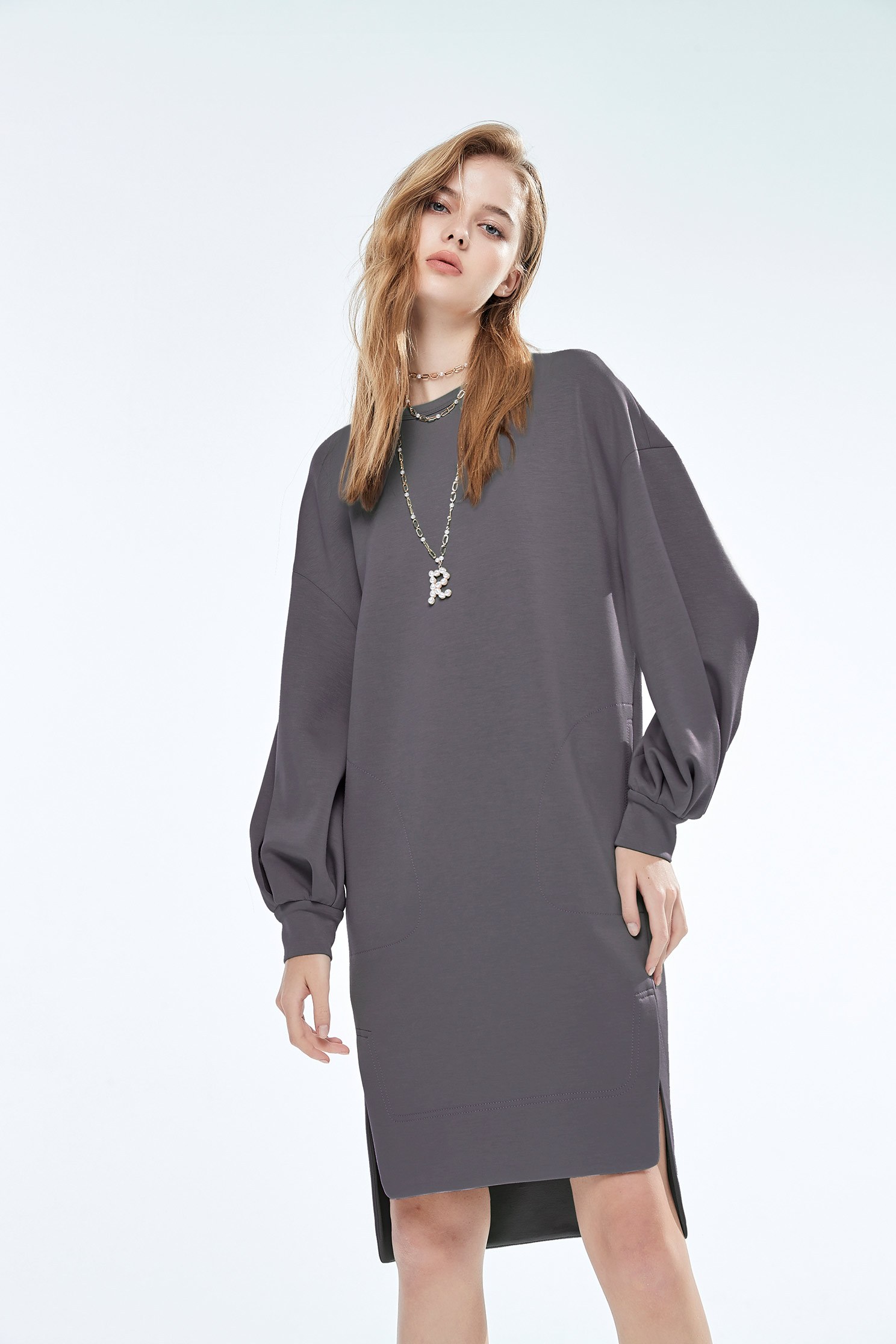 Grey Scuba Basic DressExquisite casual dress,Dresses,Queen,Season (AW) Look,upperclass