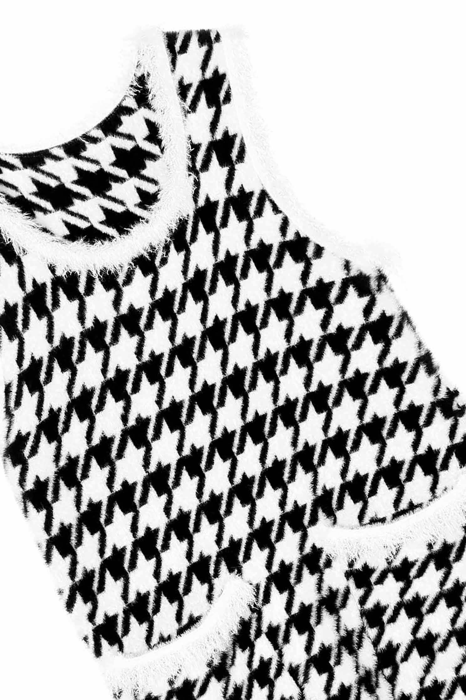 Houndstooth Pattern Sleeveless DressHoundstooth knit dress,U-neck dresses,Knitted dresses,Plaid,Season (AW) Look,Valentine,Knitted,Knitted dresses