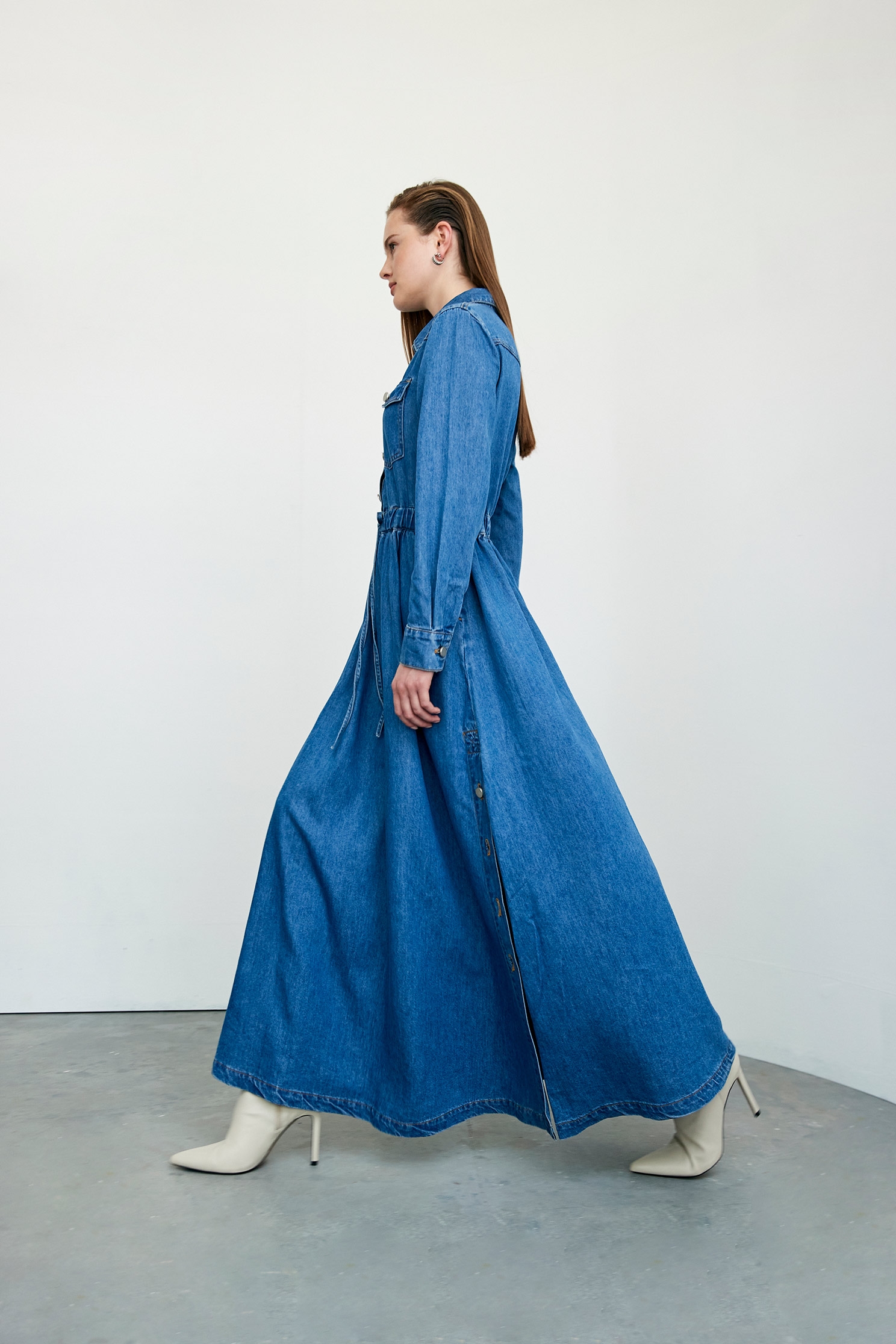 Drawstring Denim Maxi DressDrawstring  Denim Maxi Dress,Denim,Season (AW) Look,Maxi dresses