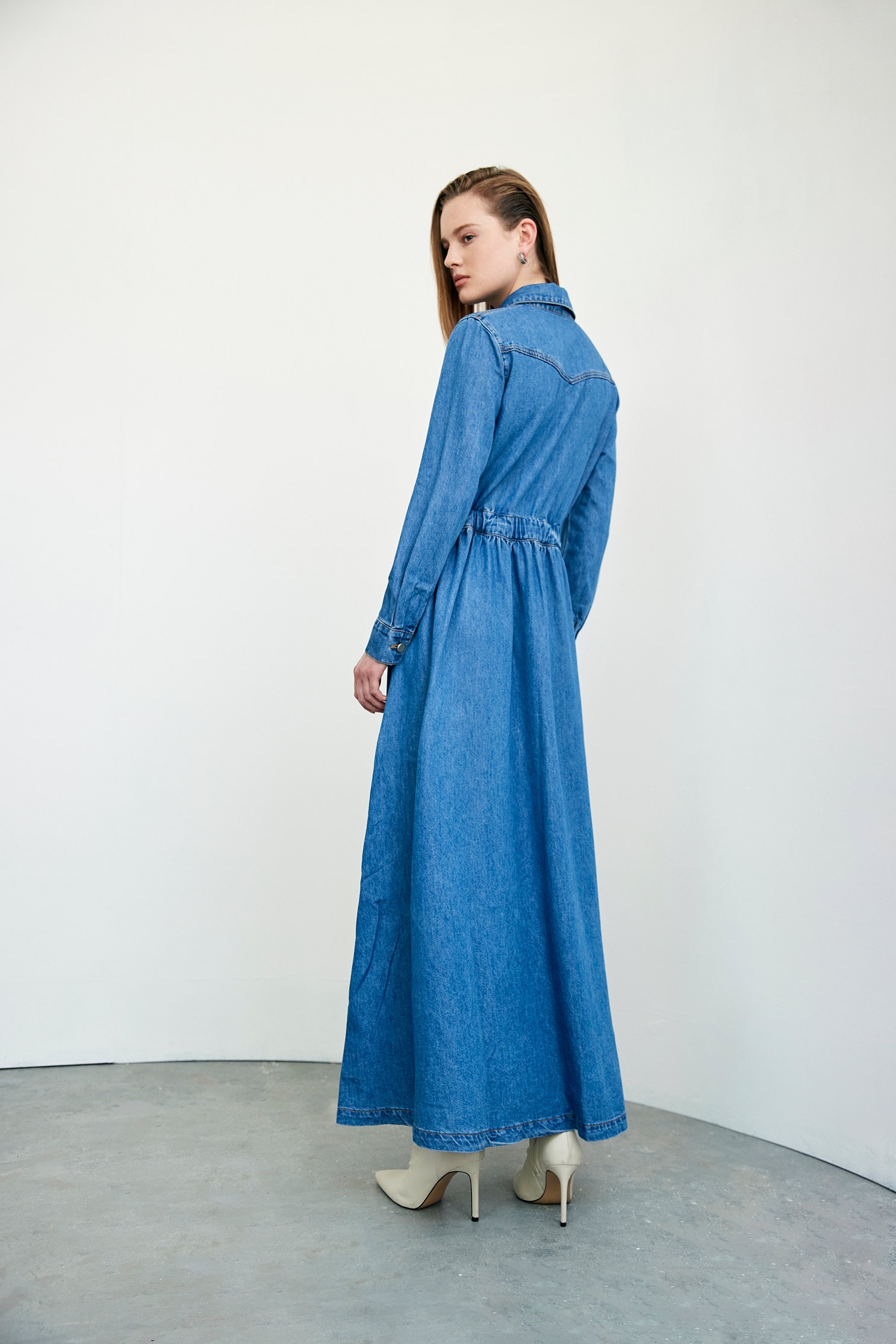 Drawstring Denim Maxi DressDrawstring  Denim Maxi Dress,Denim,Season (AW) Look,Maxi dresses