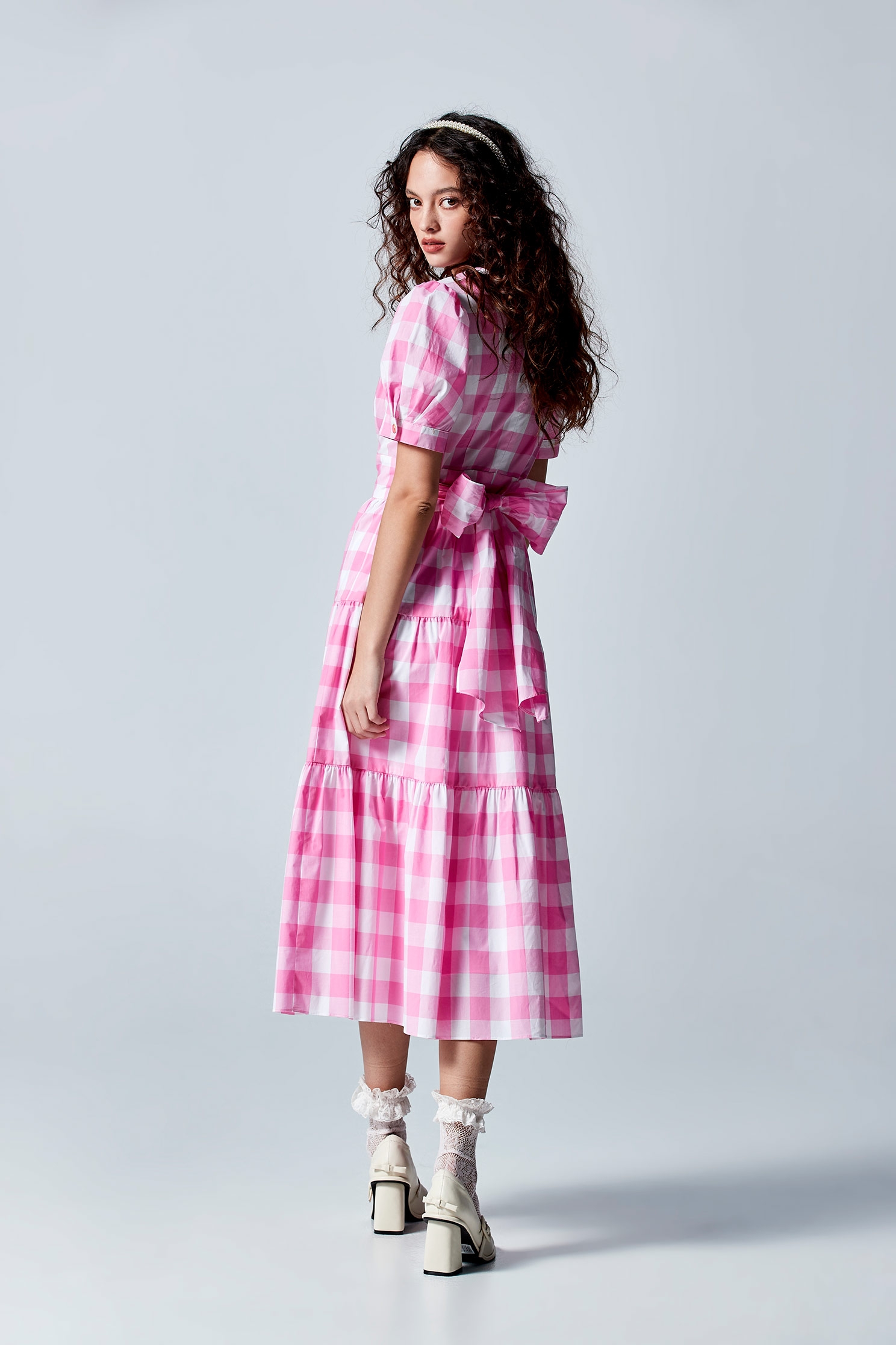 Pink Checkered Maxi DressPink Checkered Maxi Dress,Dresses,Plaid,Season (AW) Look