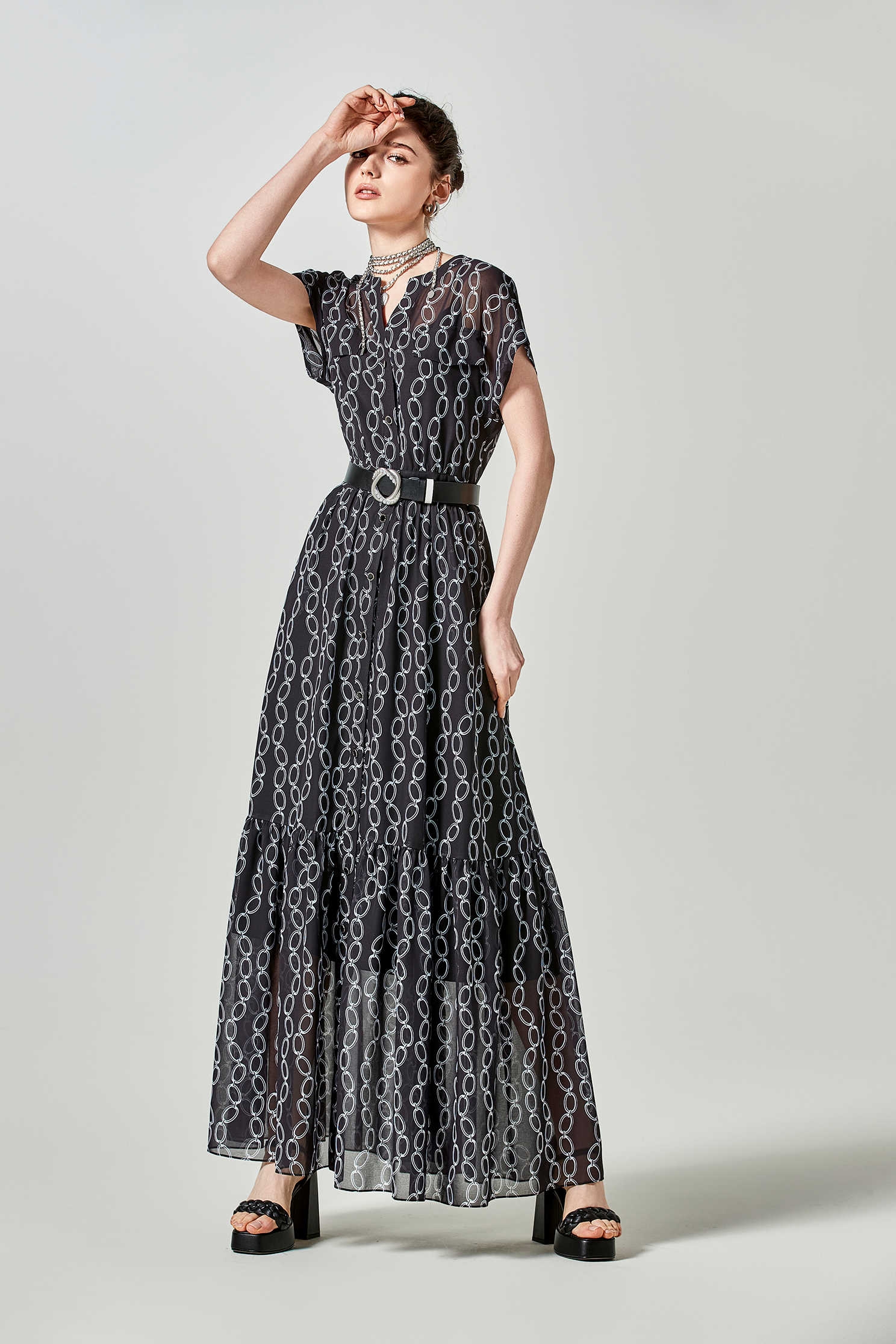 Printed Chain Graphic Chiffon DressPrinted Chain Graphic Chiffon Dress,Dresses,Season (SS) Look,Maxi dresses,Chiffon