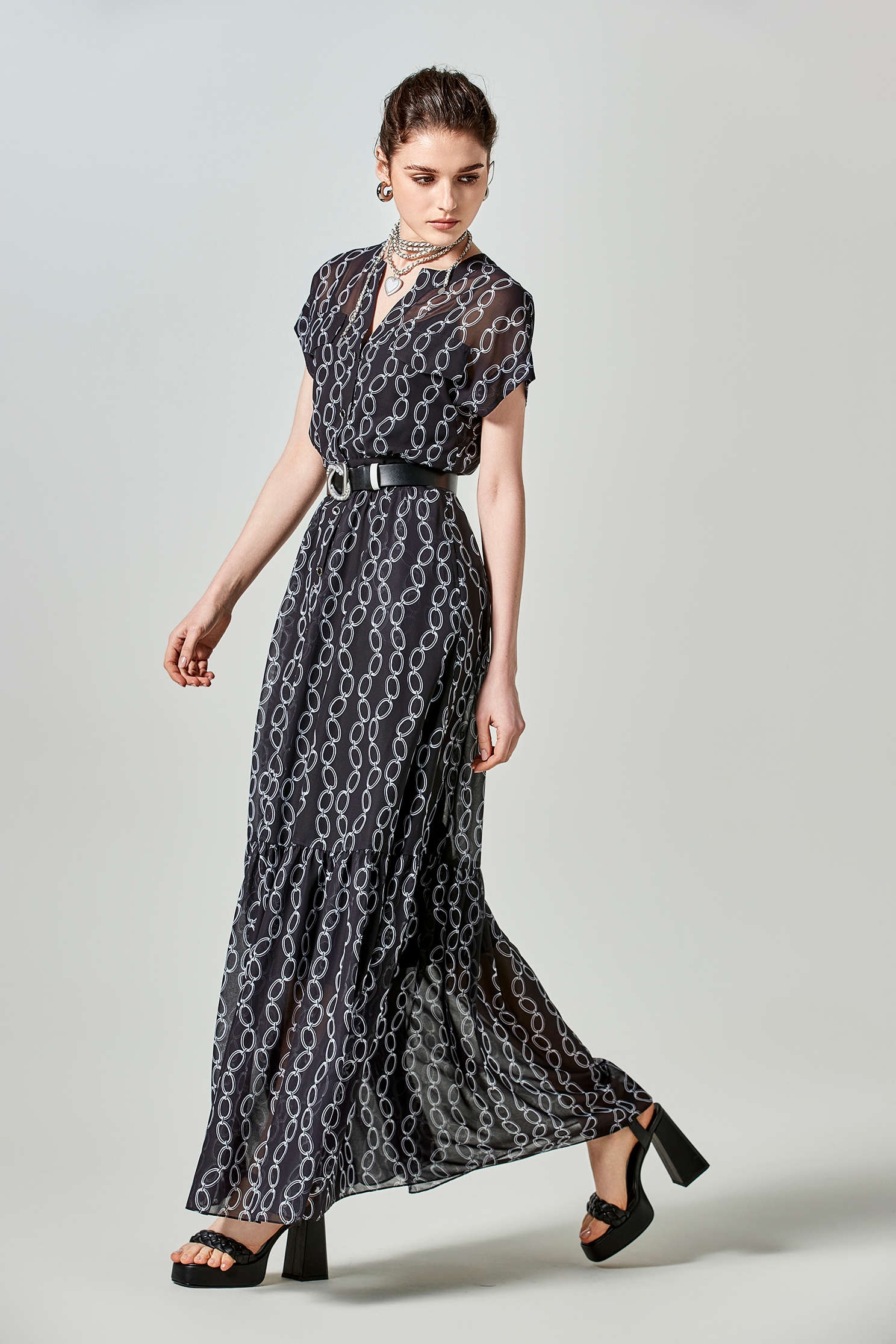 Printed Chain Graphic Chiffon DressPrinted Chain Graphic Chiffon Dress,Dresses,Season (SS) Look,Maxi dresses,Chiffon