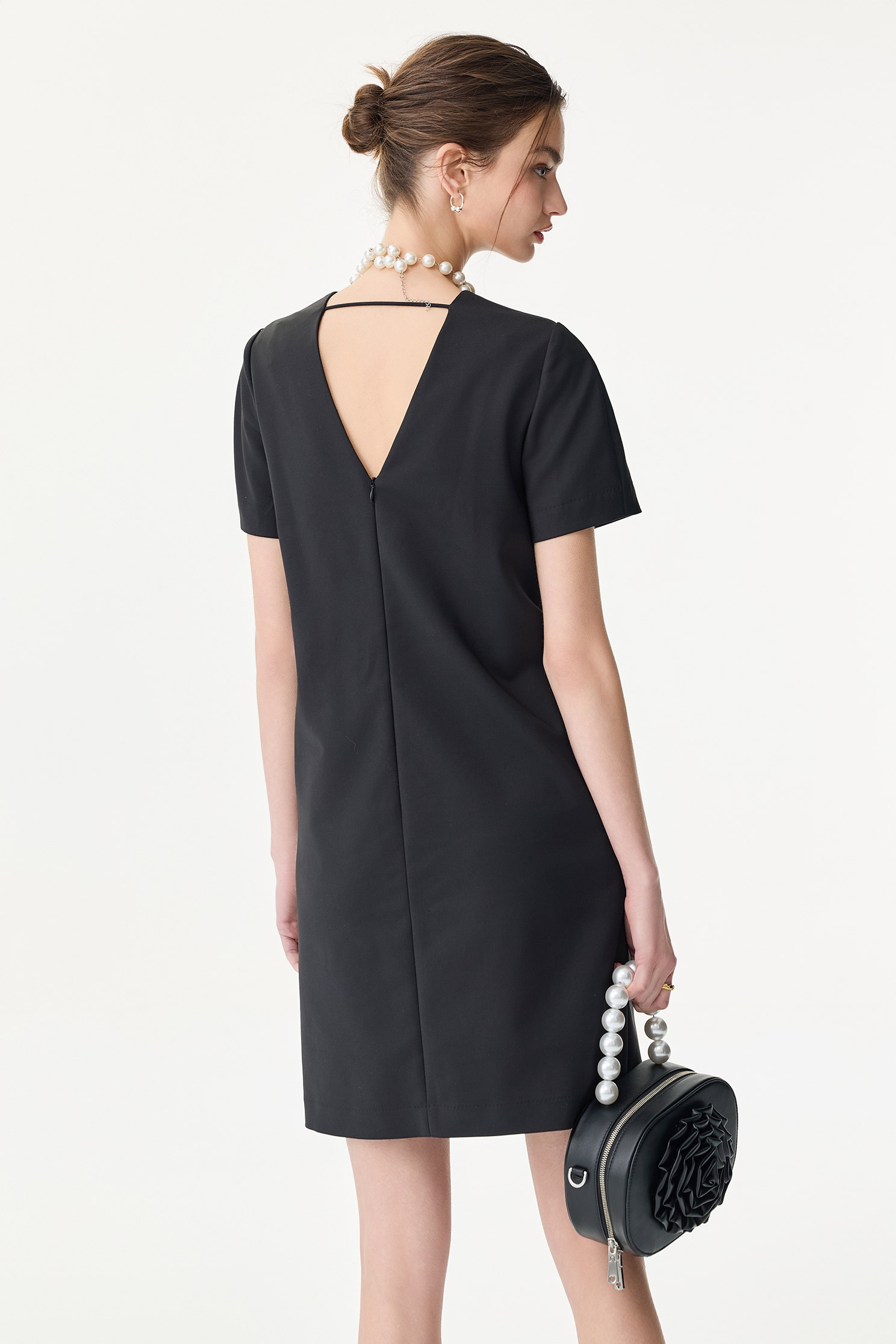 Front 3-D Floral Short Sleeve DressFront 3-D Floral Short Sleeve Dress,Dresses,Season (SS) Look,Black dresses