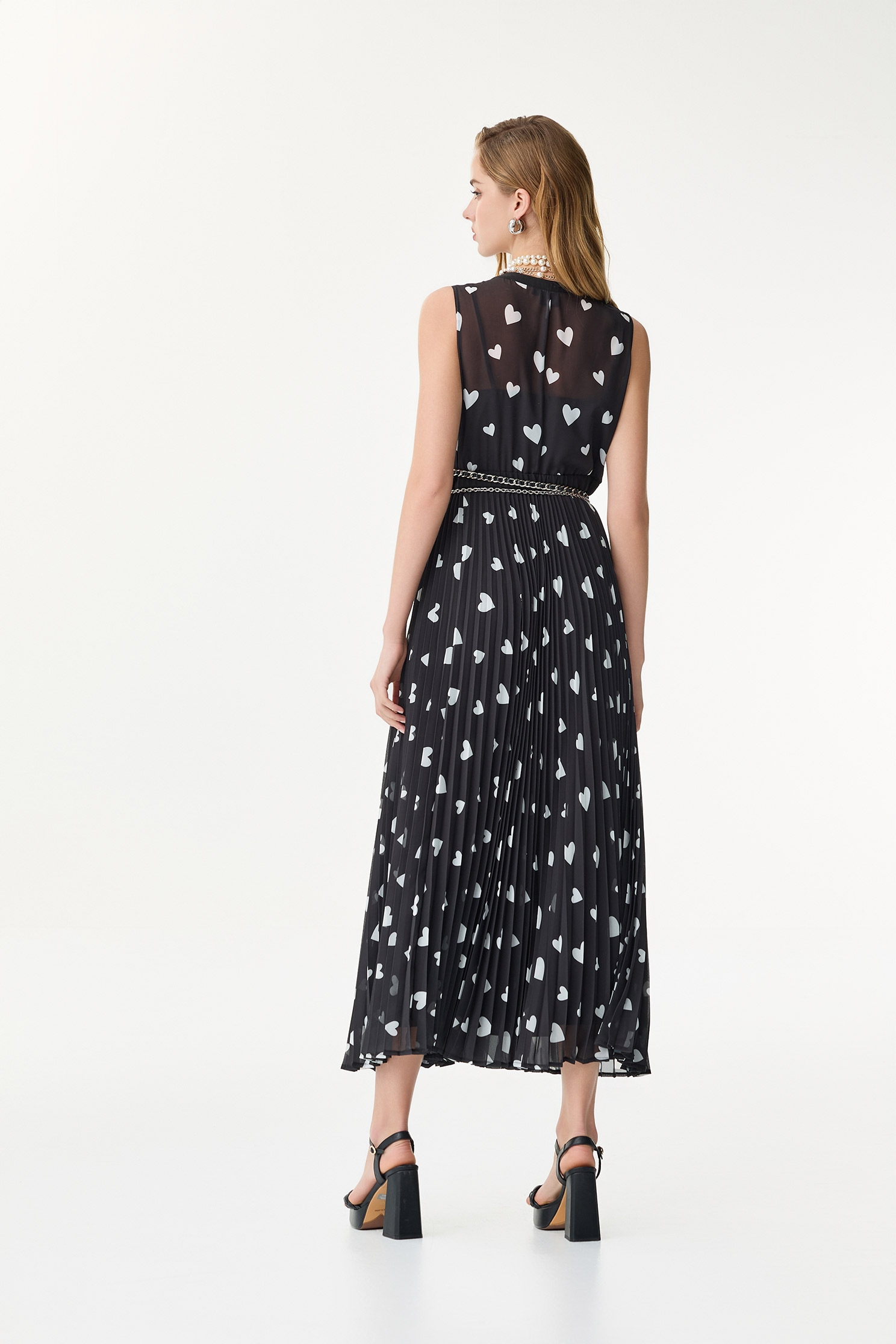 Heart Print Chiffon Sleeveless DressHeart Print Chiffon Sleeveless Dress,Dresses,Season (SS) Look,Chiffon