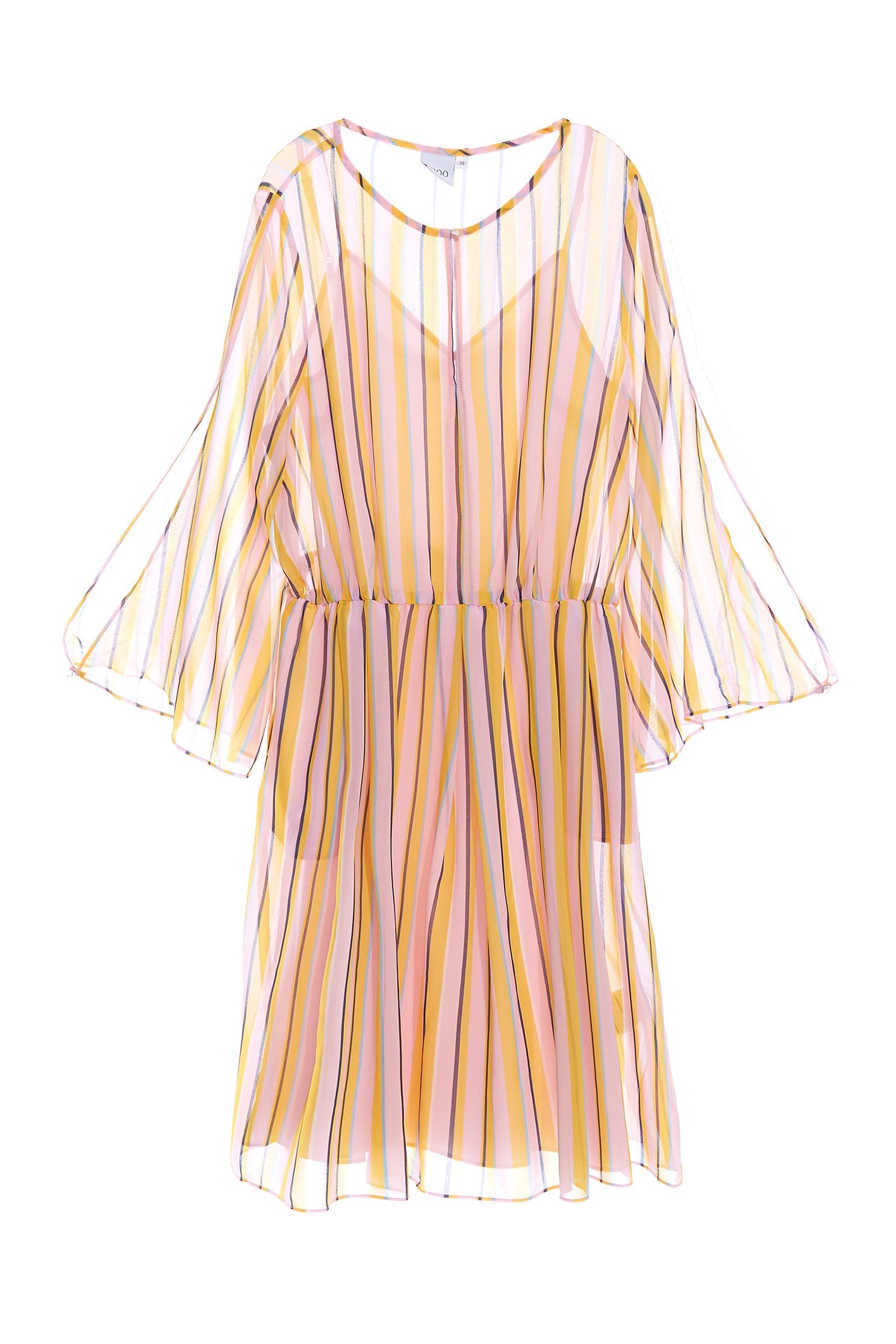 Summer Stripe Print Chiffon DressColorful straight striped round-neck mini dress,Dresses,Under shirts,Season (SS) Look,Stripe,Trends